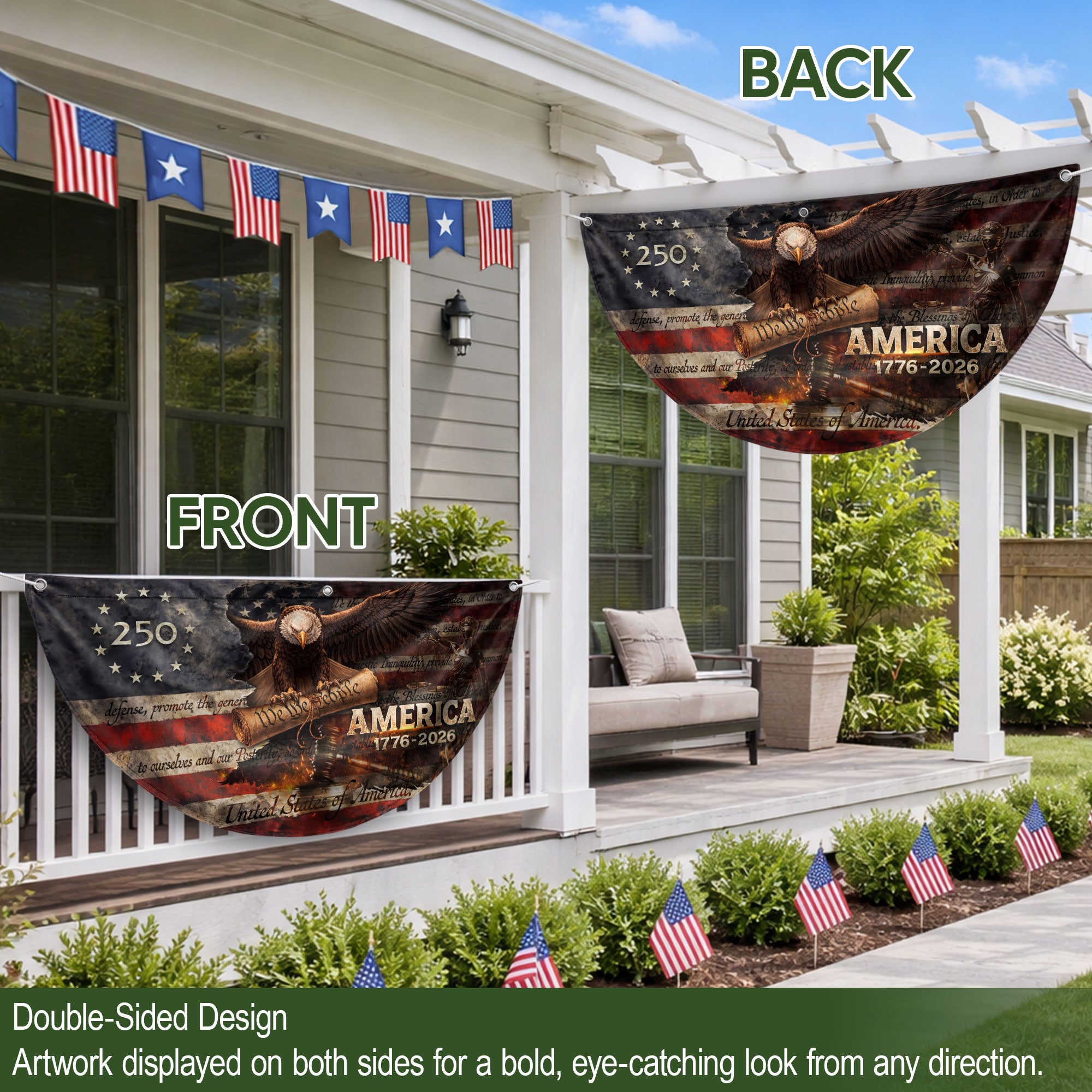 America 1776 to 2026 Fence Flag Patriotic Eagle We The People 250 Year Outdoor Decor