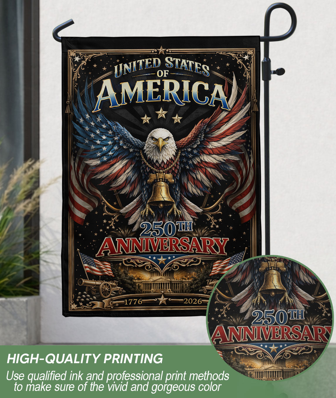 250th Anniversary United States Decorative House Flag - Eagle and Liberty Bell Design
