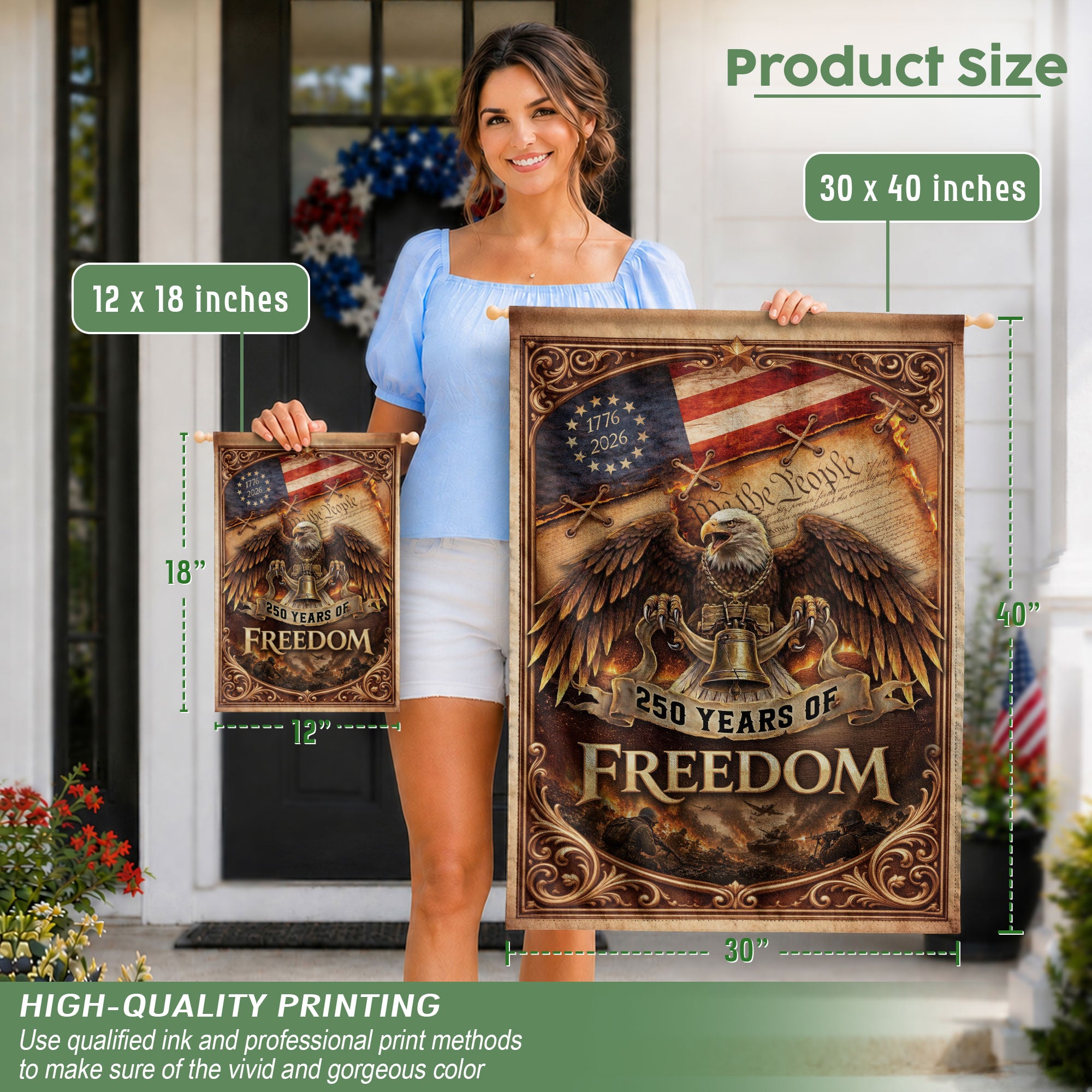 250th Anniversary House Flag 1776-2026 Eagle Freedom Patriotic Outdoor Banner - Rust Field Wear