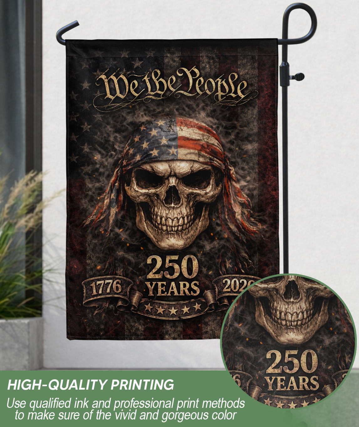 250th Anniversary House Flag - We The People Patriotic Skull Banner Home Decoration