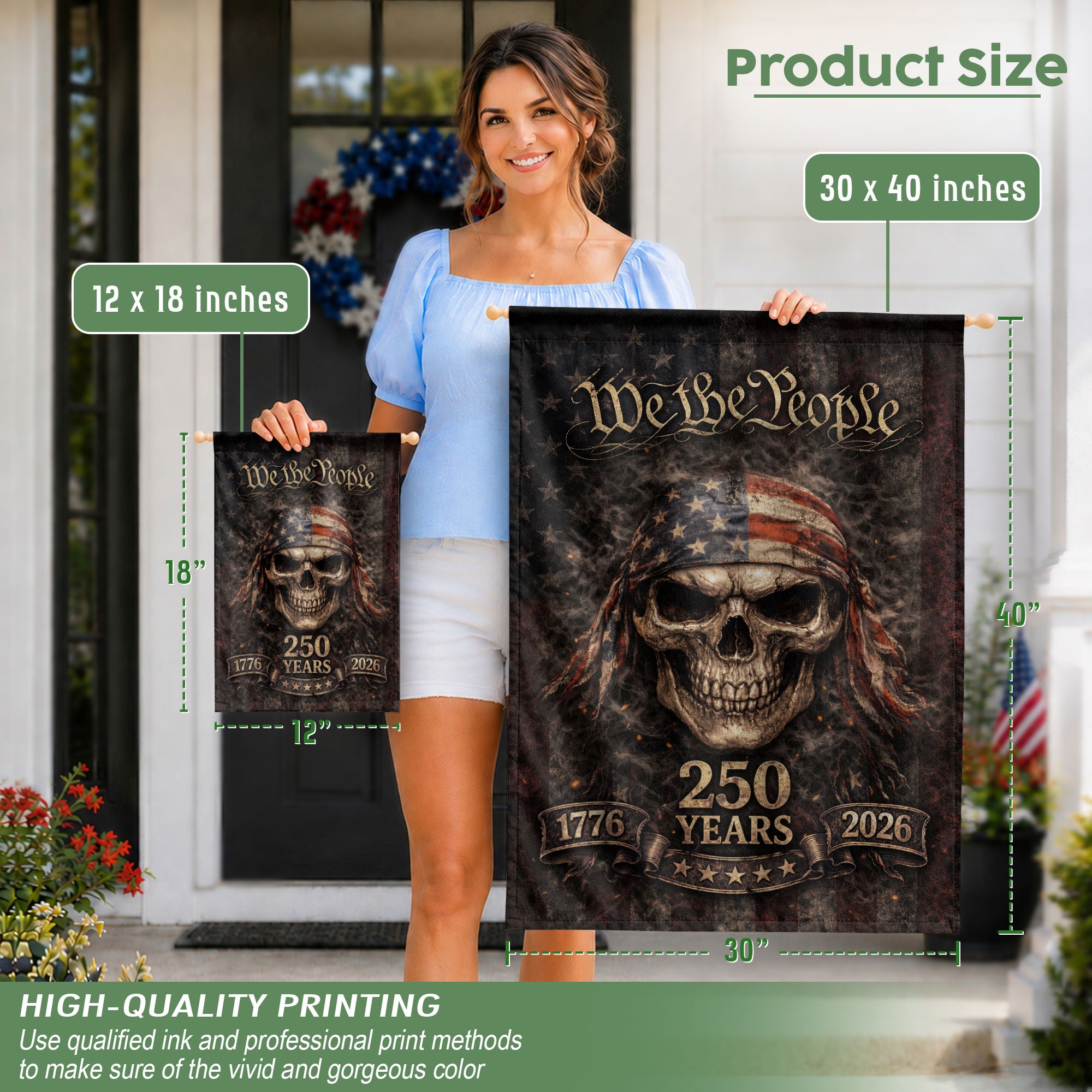 USA 250 Years Garden Flag - We The People Skull Patriotic Outdoor Decor 1776-2026