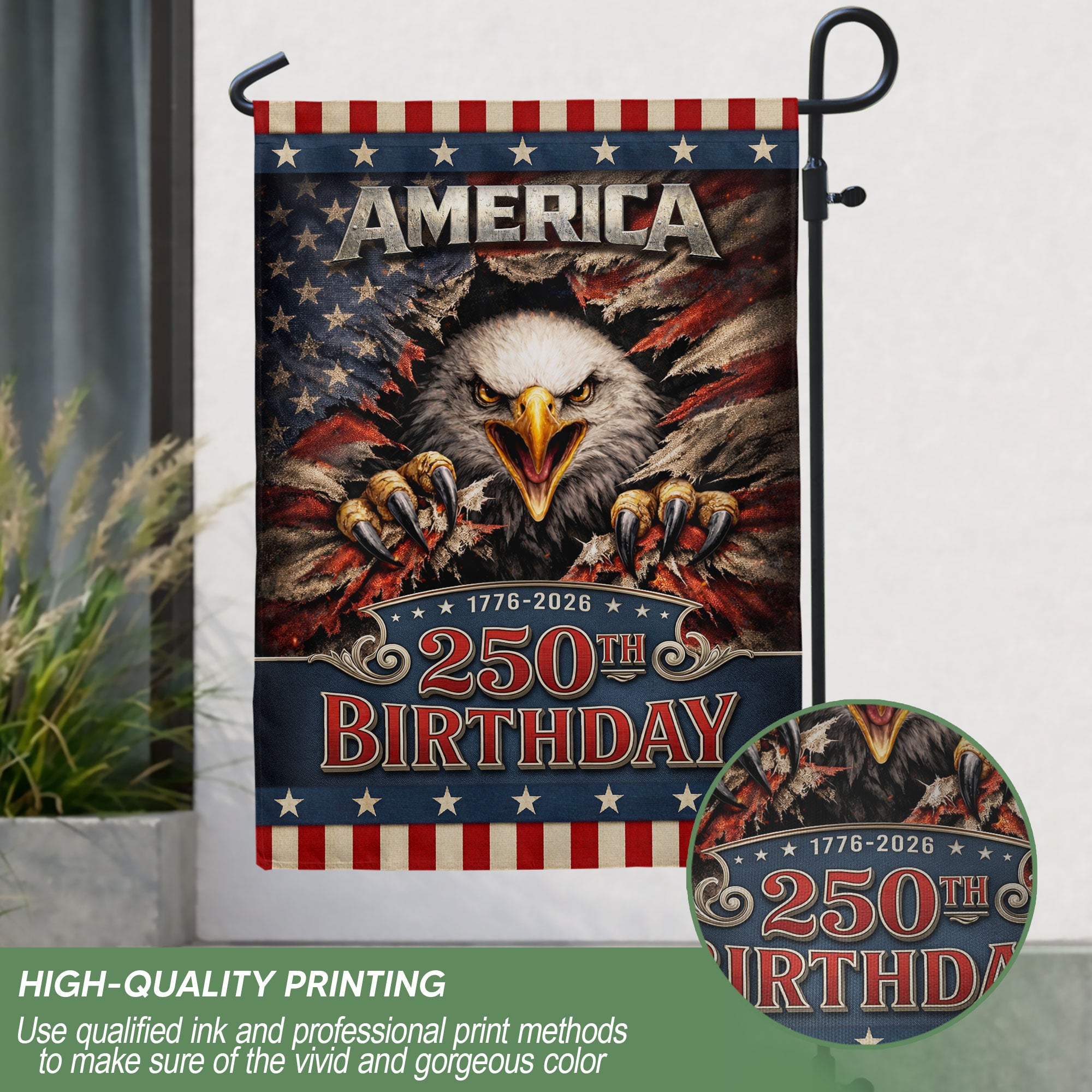 250th Birthday United States House Flag - Fierce Eagle Patriotic Banner Home Decor