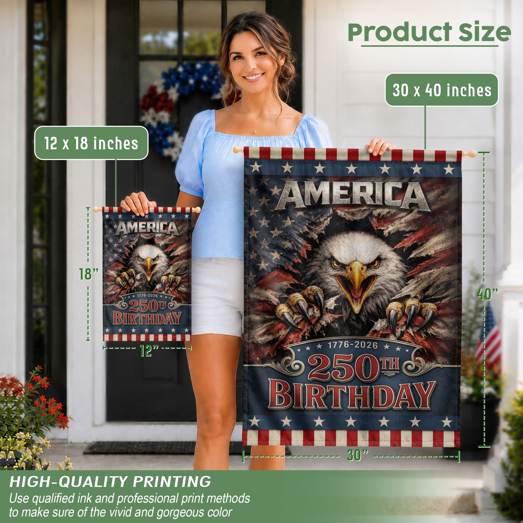 250th Birthday United States House Flag - Fierce Eagle Patriotic Banner Home Decor - Rust Field Wear