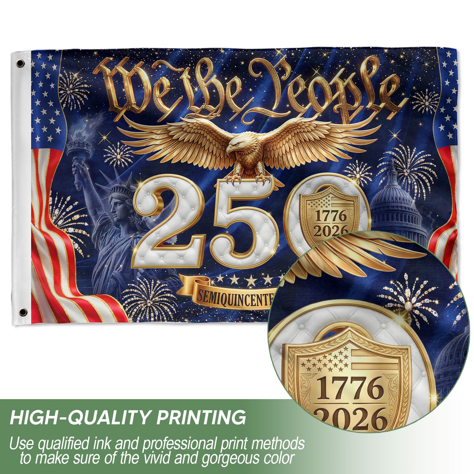 We The People Gold Eagle Liberty Patriotic American Flag US 1776 2026 Celebration 3x5ft