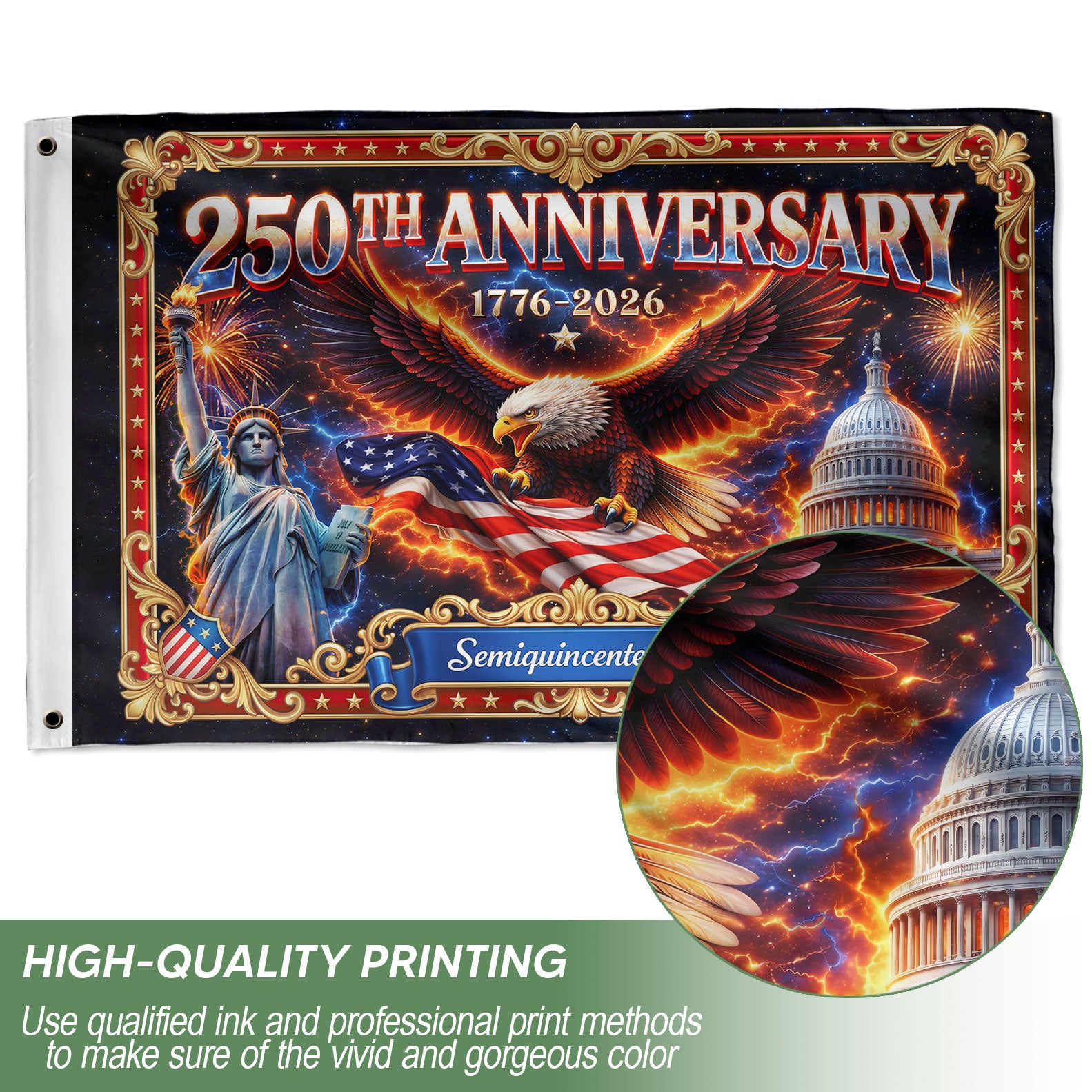 USA 250th Anniversary Flag - Iconic Statue of Liberty & Bald Eagle Patriotic Banner