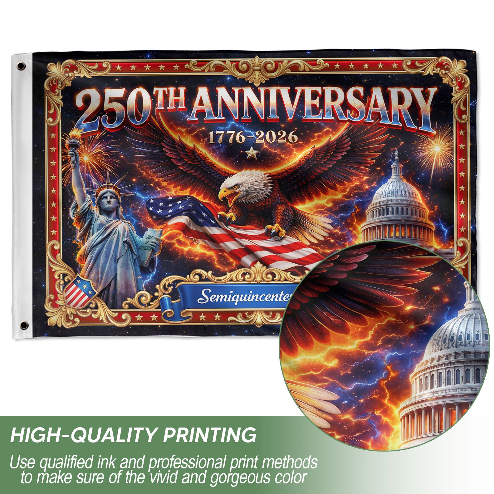 USA 250th Anniversary Flag - Iconic Statue of Liberty & Bald Eagle Patriotic Banner