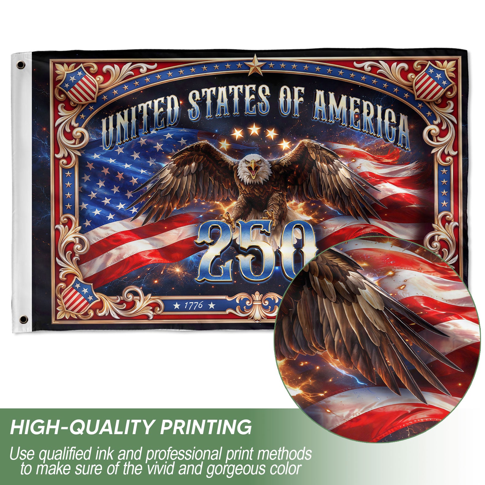 USA 250 Years Patriotic Flag - Majestic Bald Eagle & Stars Outdoor Banner 1776-2026
