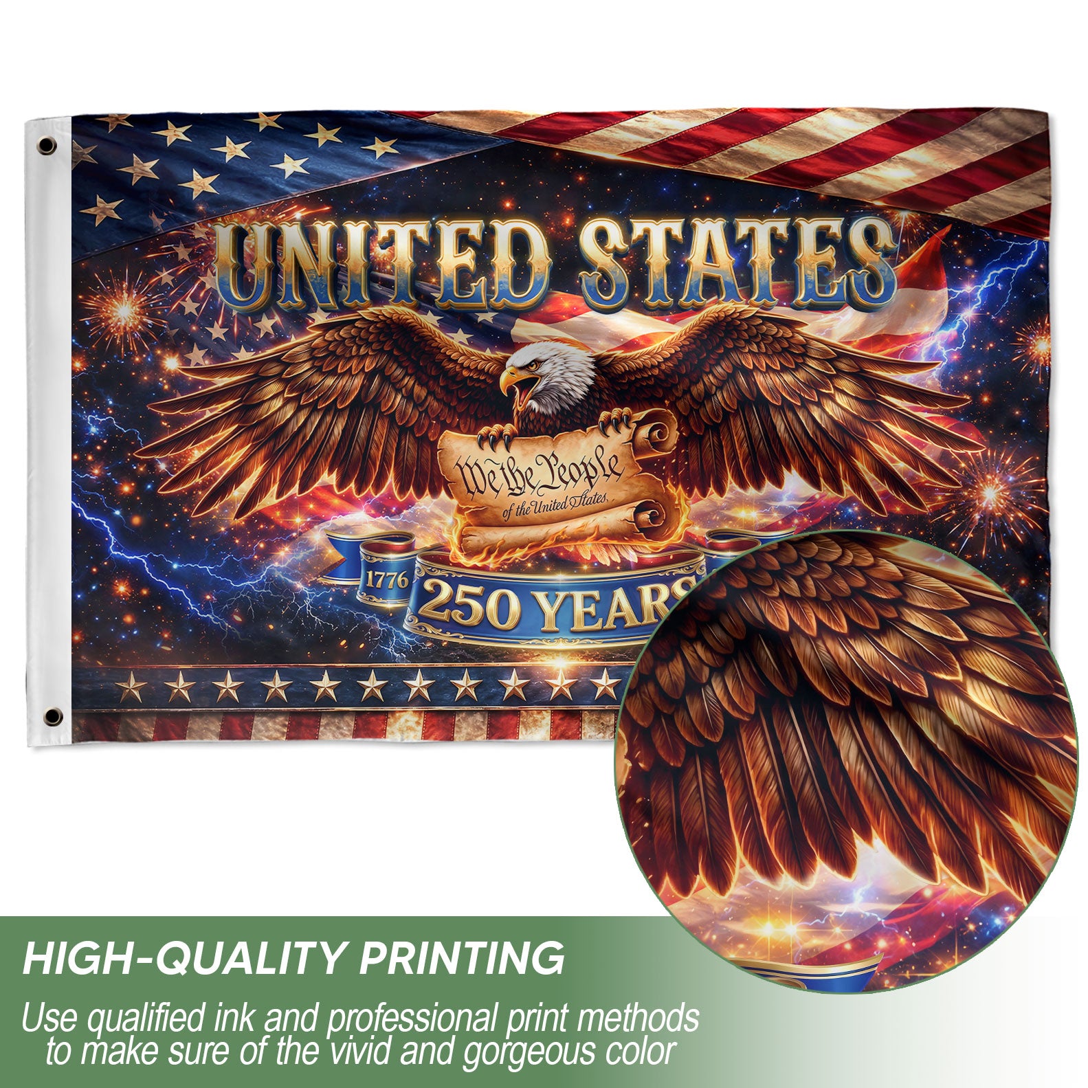 United States 250 Years Flag - Majestic Bald Eagle & We The People Patriotic House Decor
