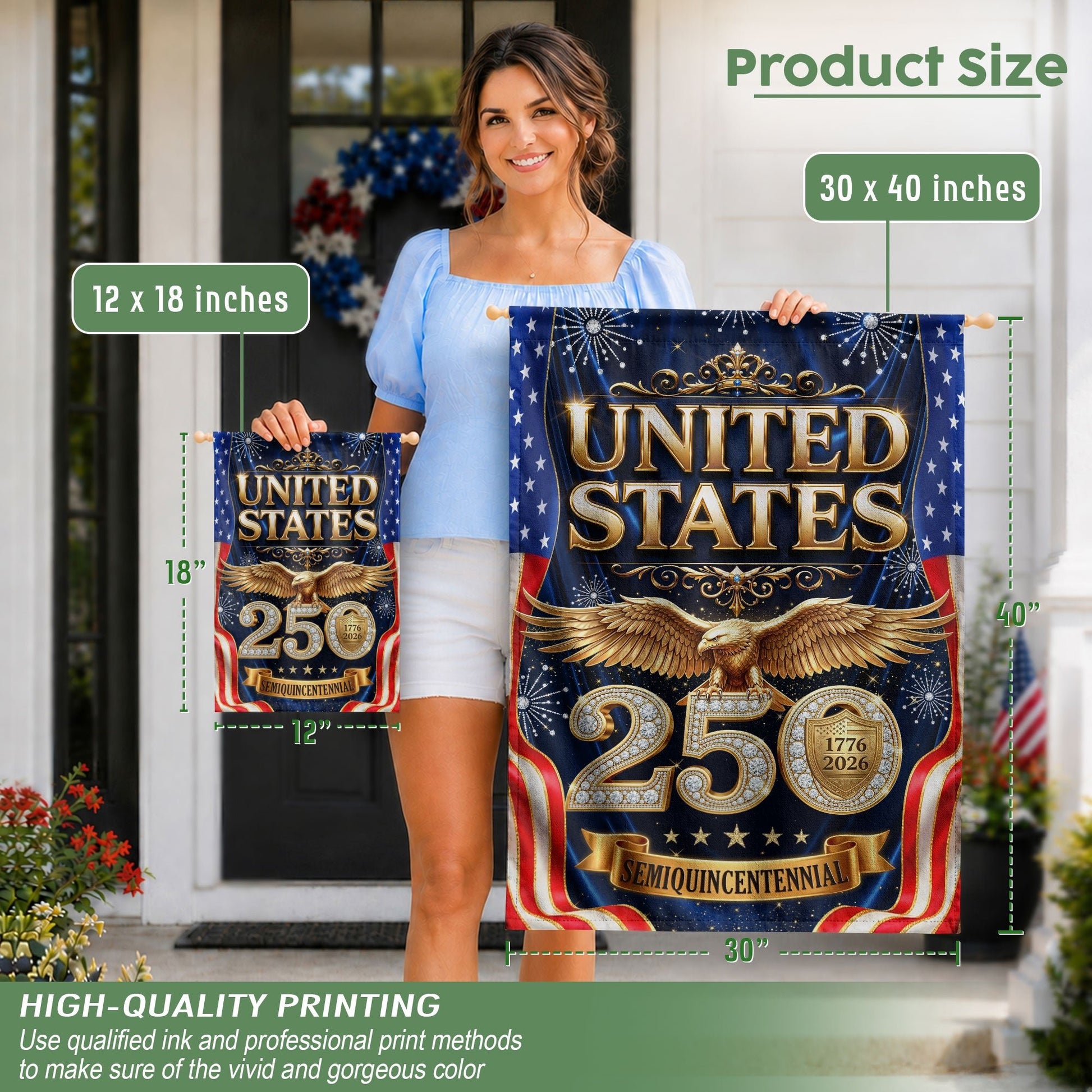 USA 250th Anniversary Garden Flag - Golden Eagle & Diamonds Patriotic Decor 1776-2026 - Rust Field Wear