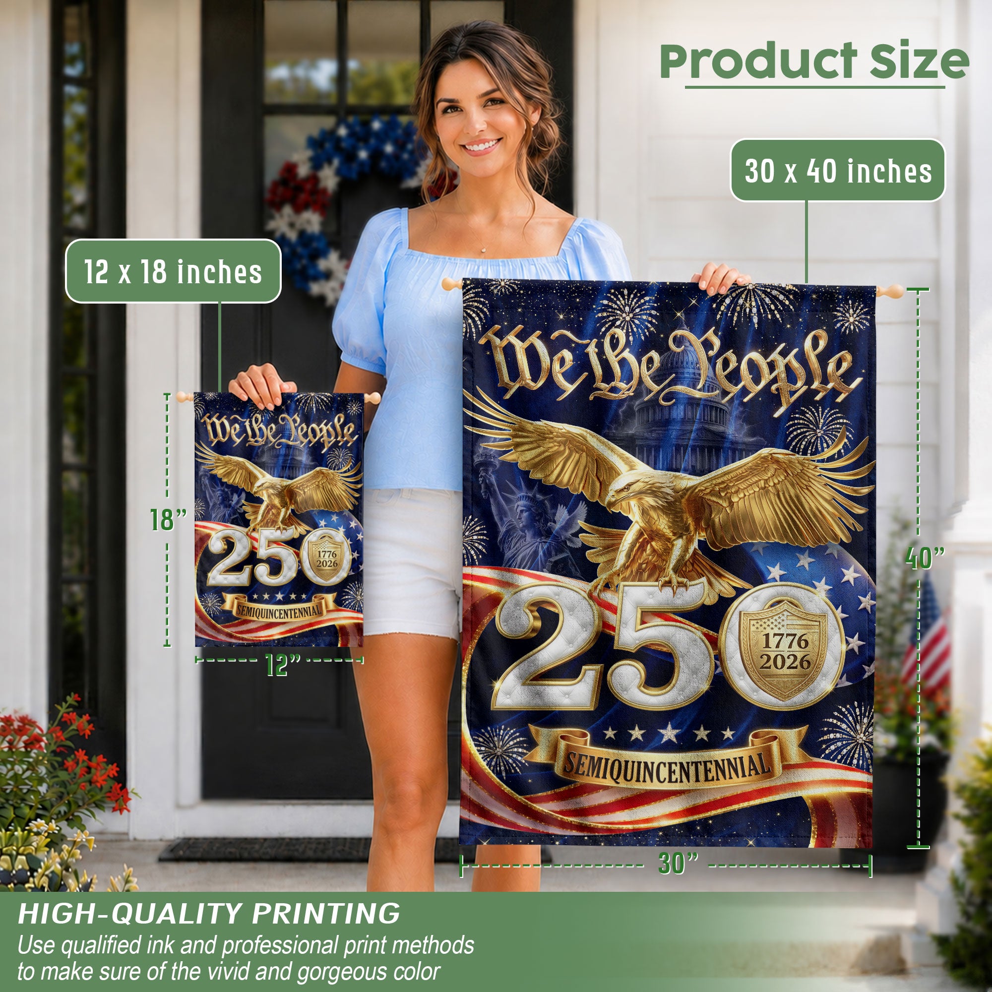 250 Years United States House Flag - We The People Golden Eagle Patriotic Home Banner