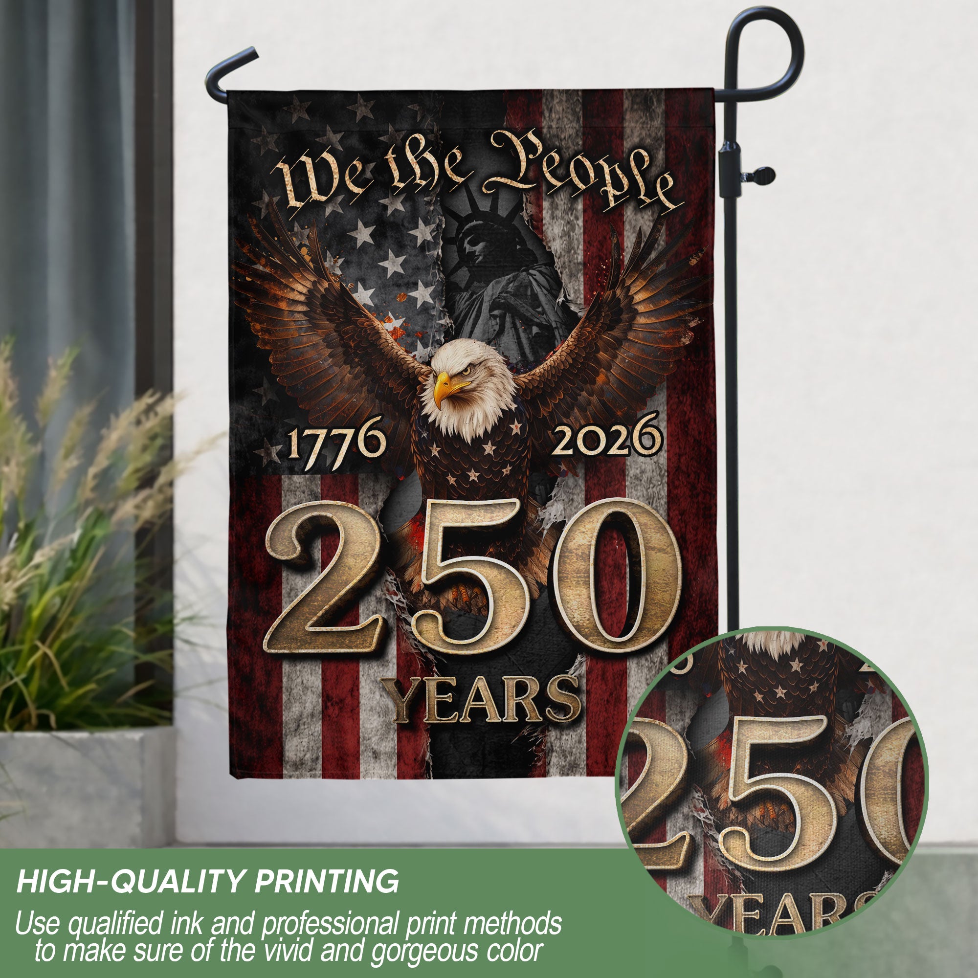 1776-2026 U.S. 250th Anniversary We The People House Flag Bald Eagle Statue of Liberty