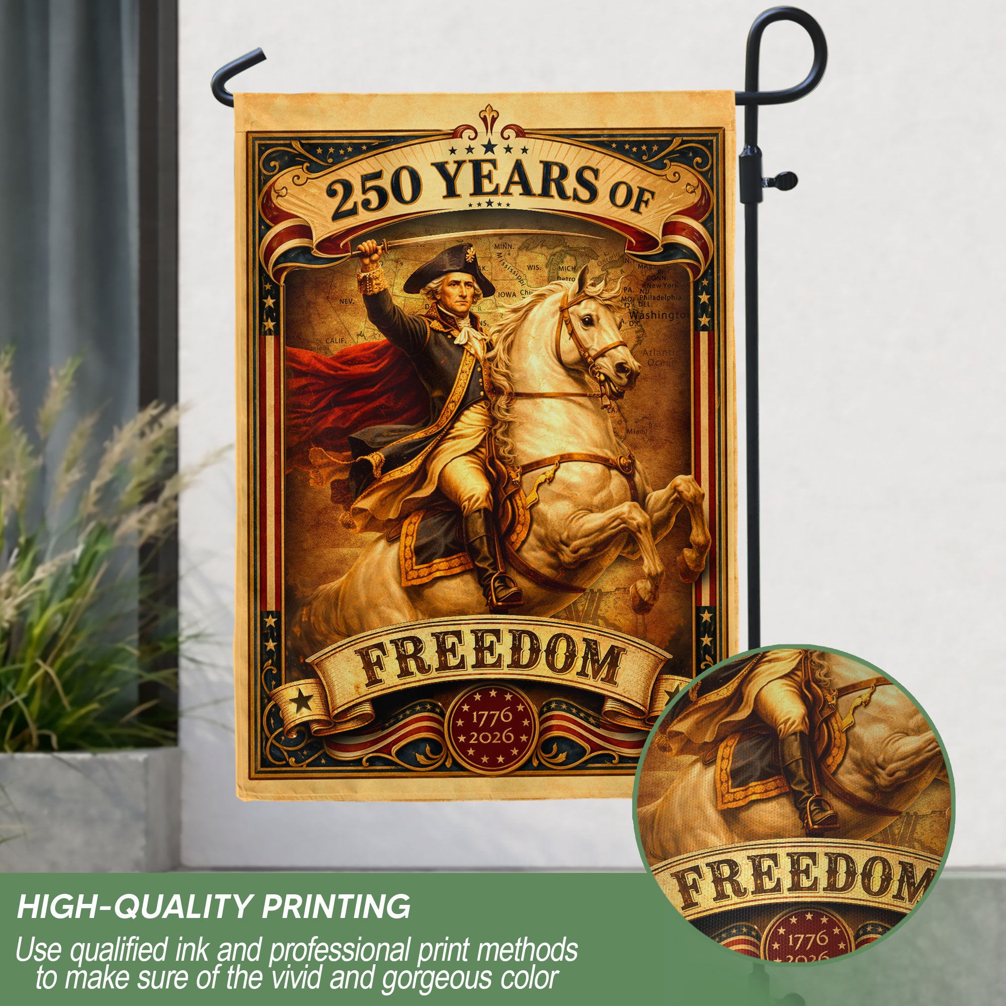 250 Years of Freedom House Flag 1776-2026 George Washington Patriotic Banner