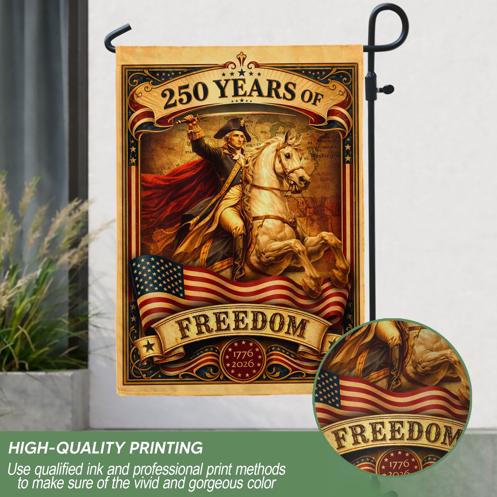 1776-2026 Anniversary Garden Flag 250 Years of Freedom George Washington Outdoor Decor