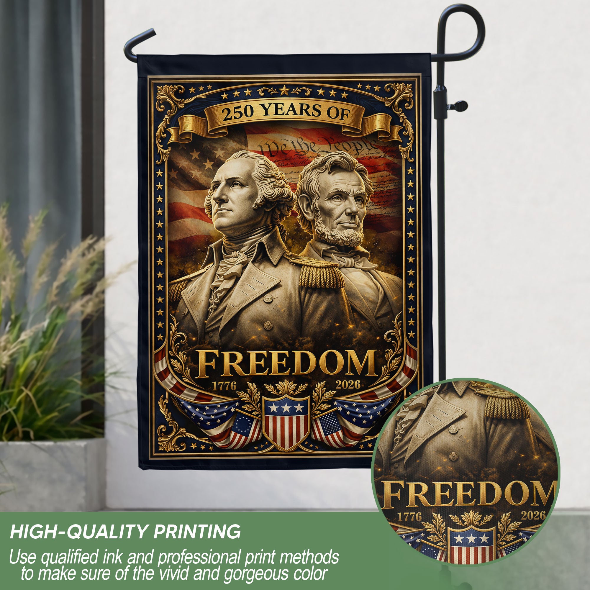 250 Years of Freedom House Flag 1776-2026 Washington & Lincoln Patriotic Banner