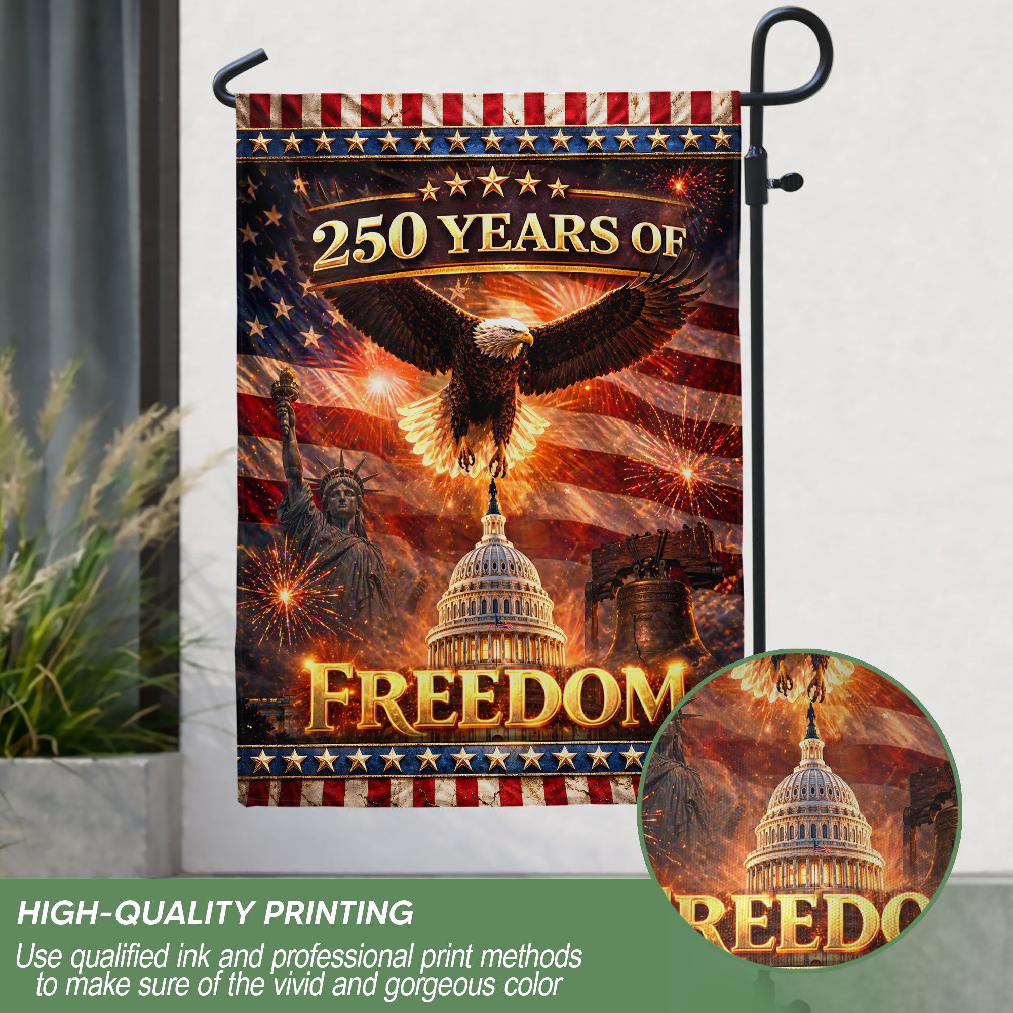 1776-2026 Anniversary Garden Flag 250 Years of Freedom Fireworks Eagle Yard Decor