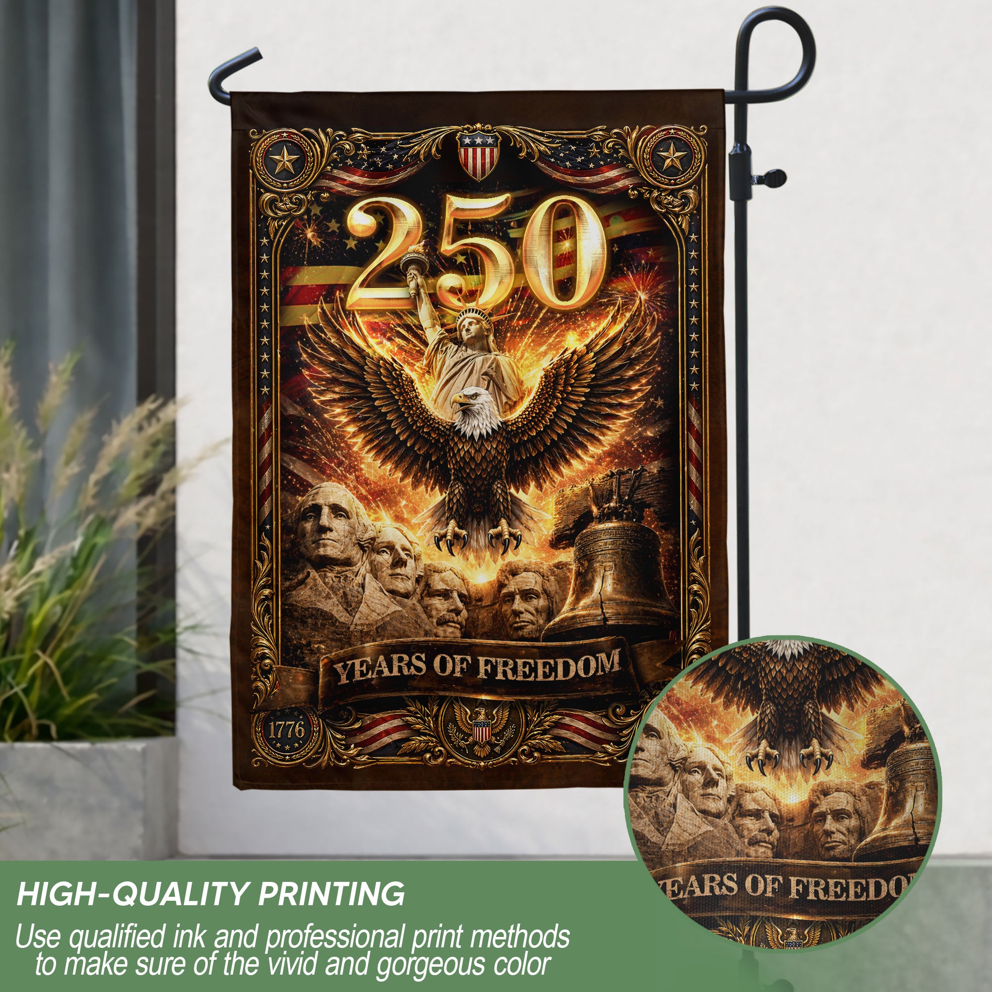 250 Years of Freedom Garden Flag 1776-2026 Patriotic Statue of Liberty Eagle