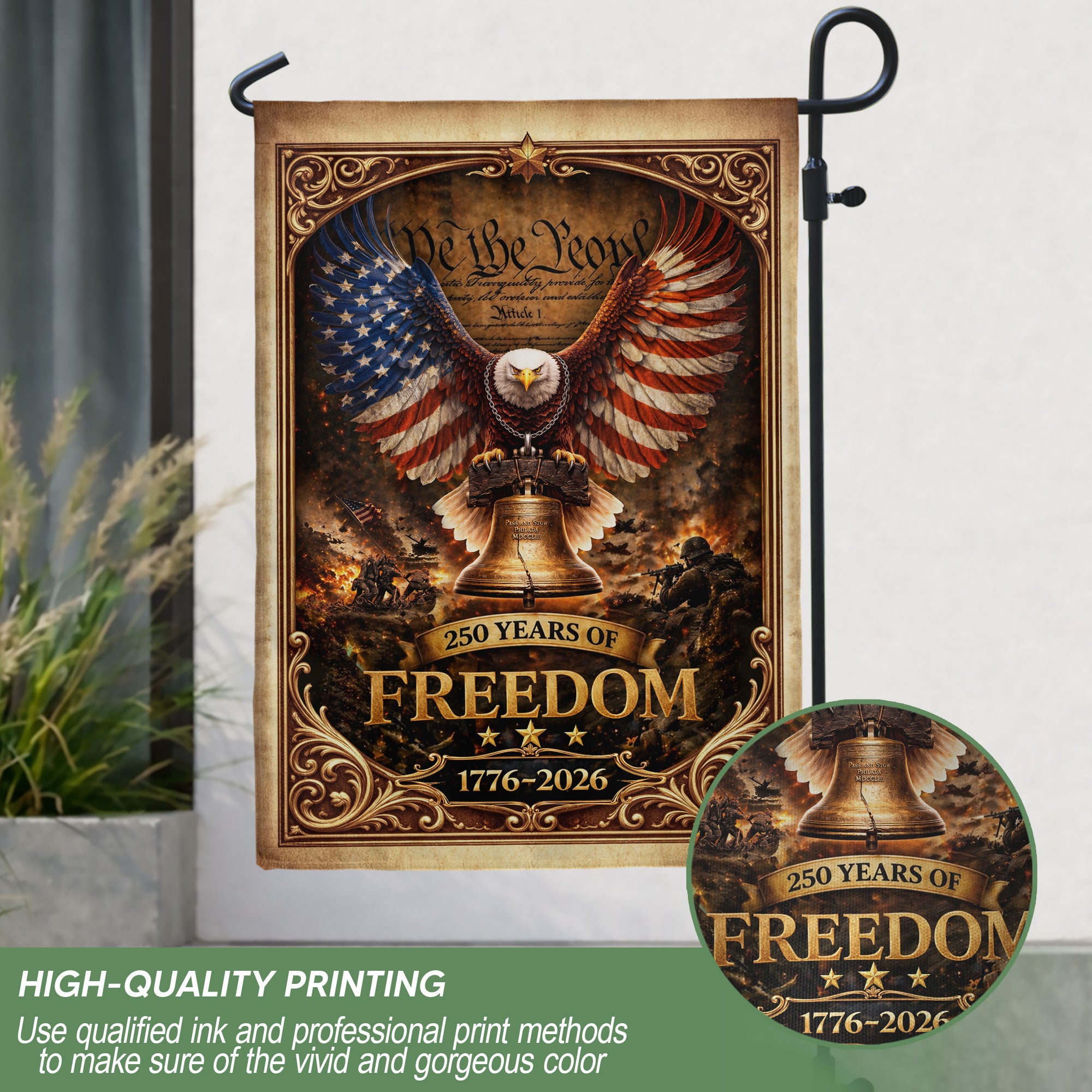 USA 250 Years of Freedom House Flag - Patriotic Eagle & Liberty Bell Outdoor Banner