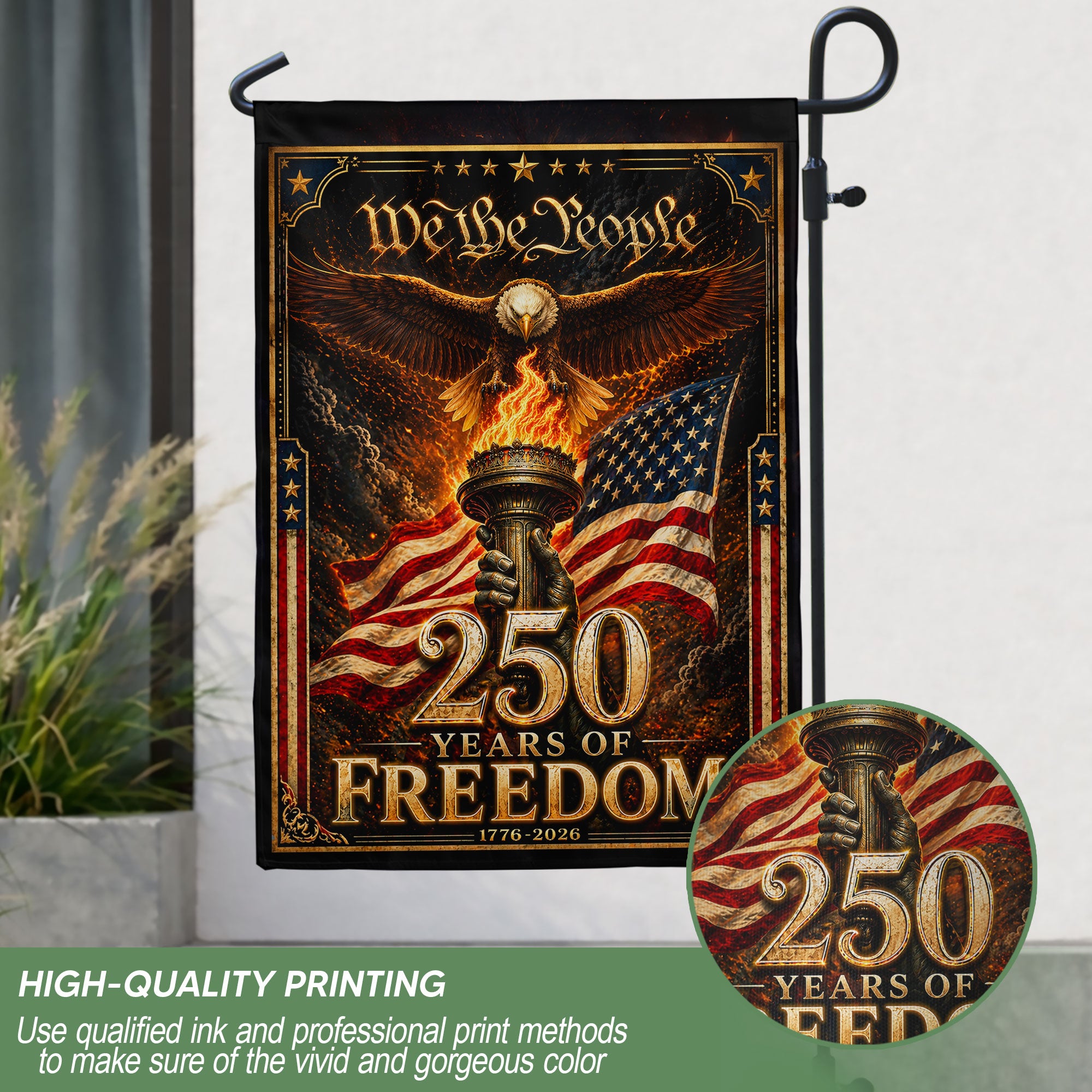 USA 250 Years of Freedom House Flag - Patriotic Eagle & Torch Outdoor Banner
