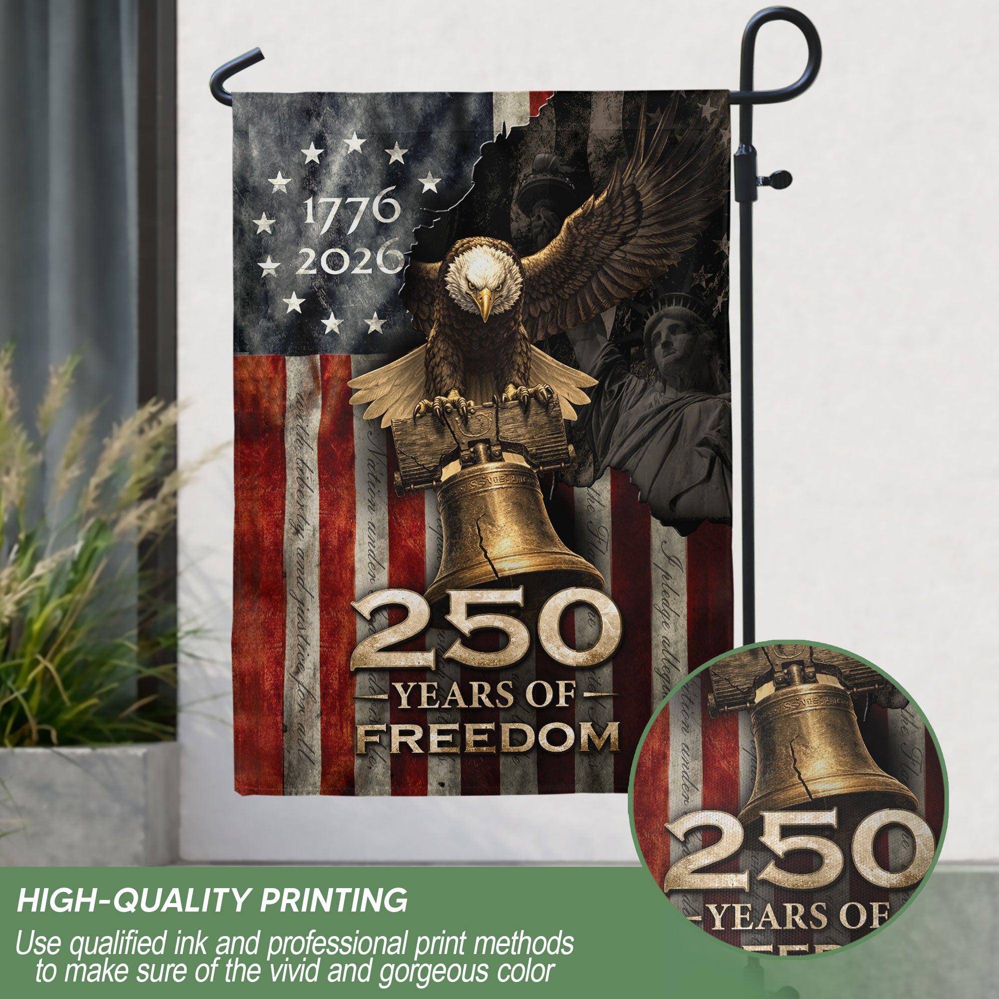 250 Years of Freedom Garden Flag - USA Liberty Bell Patriotic Outdoor Decor 1776-2026