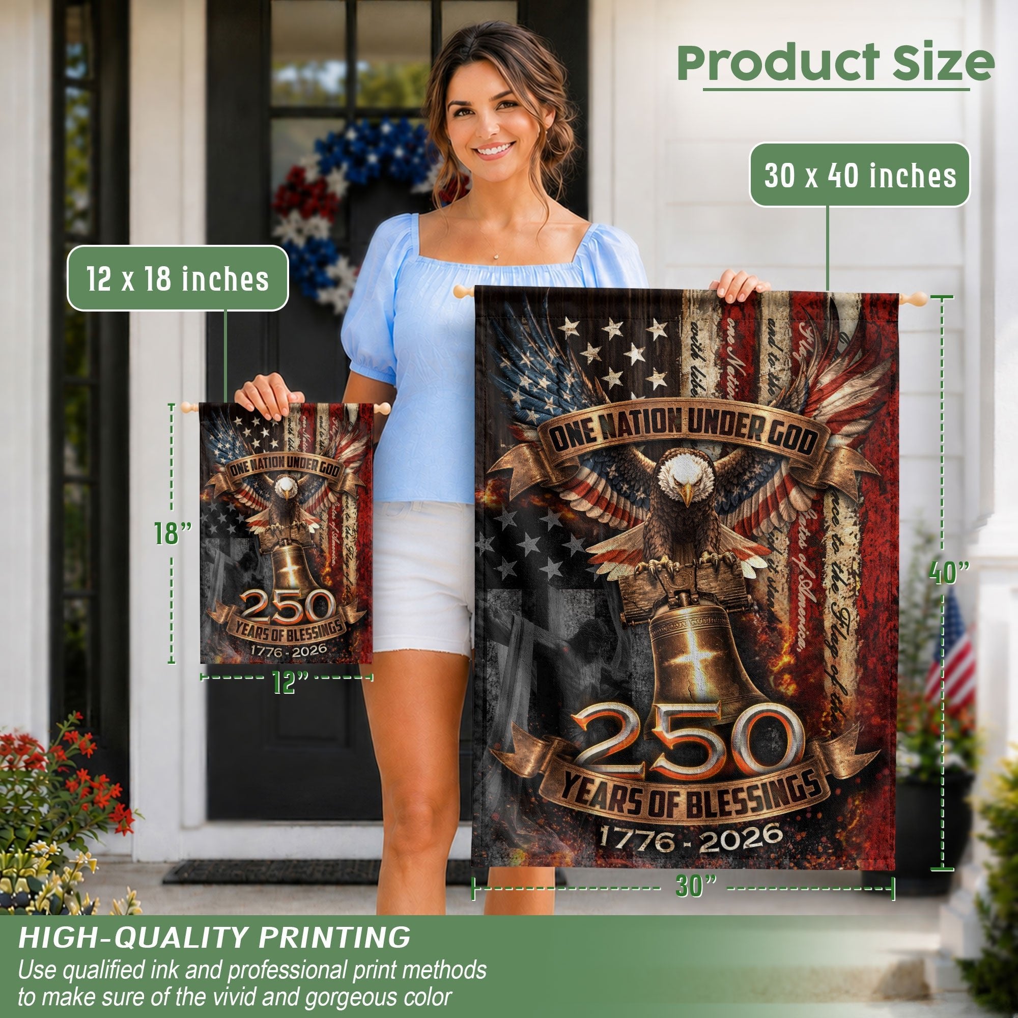 250 Years Garden Flag Eagle Liberty Bell Cross One Nation Under God Decor 1776-2026 - Rust Field Wear