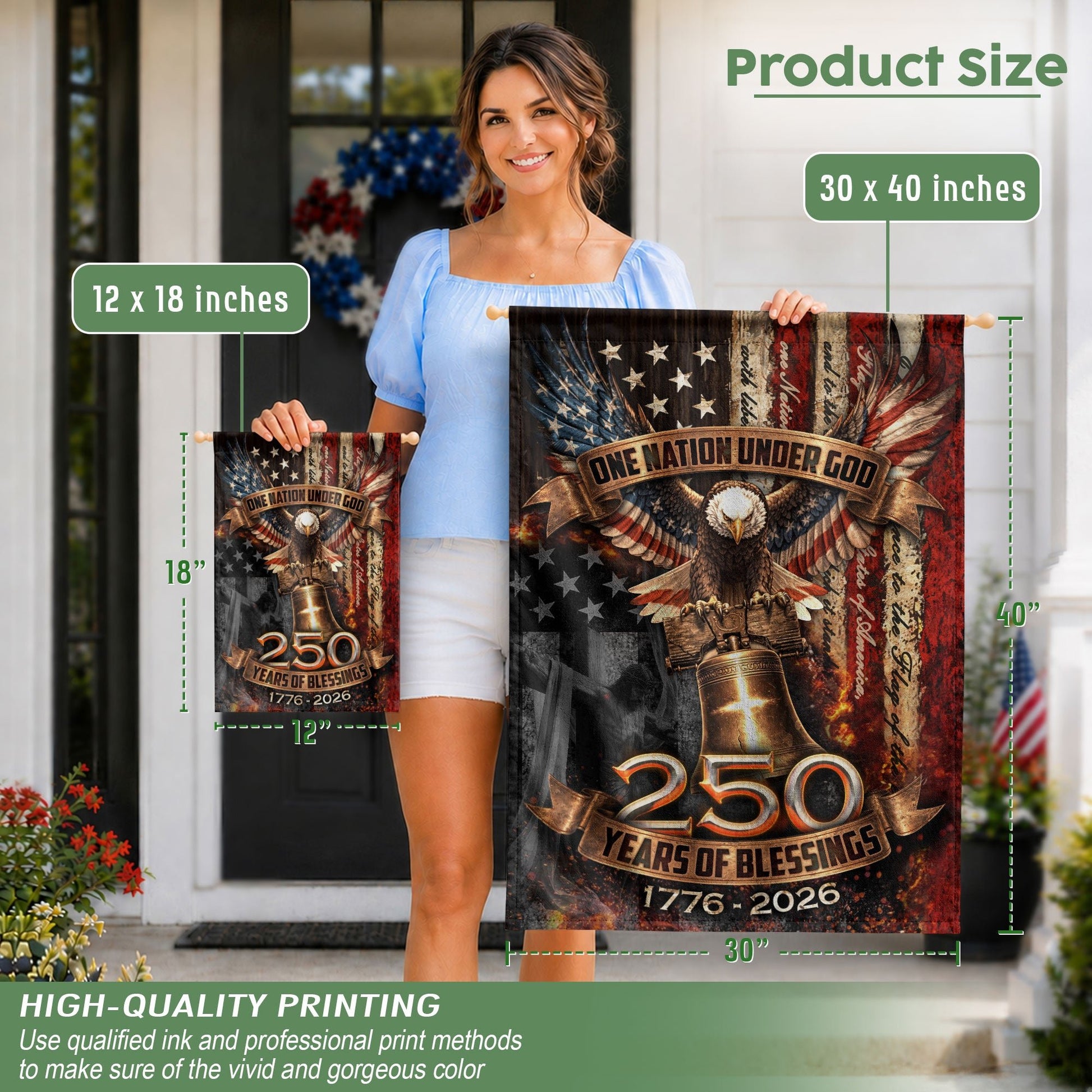 250th Anniversary House Flag One Nation Under God Eagle Patriotic Banner 1776-2026 - Rust Field Wear