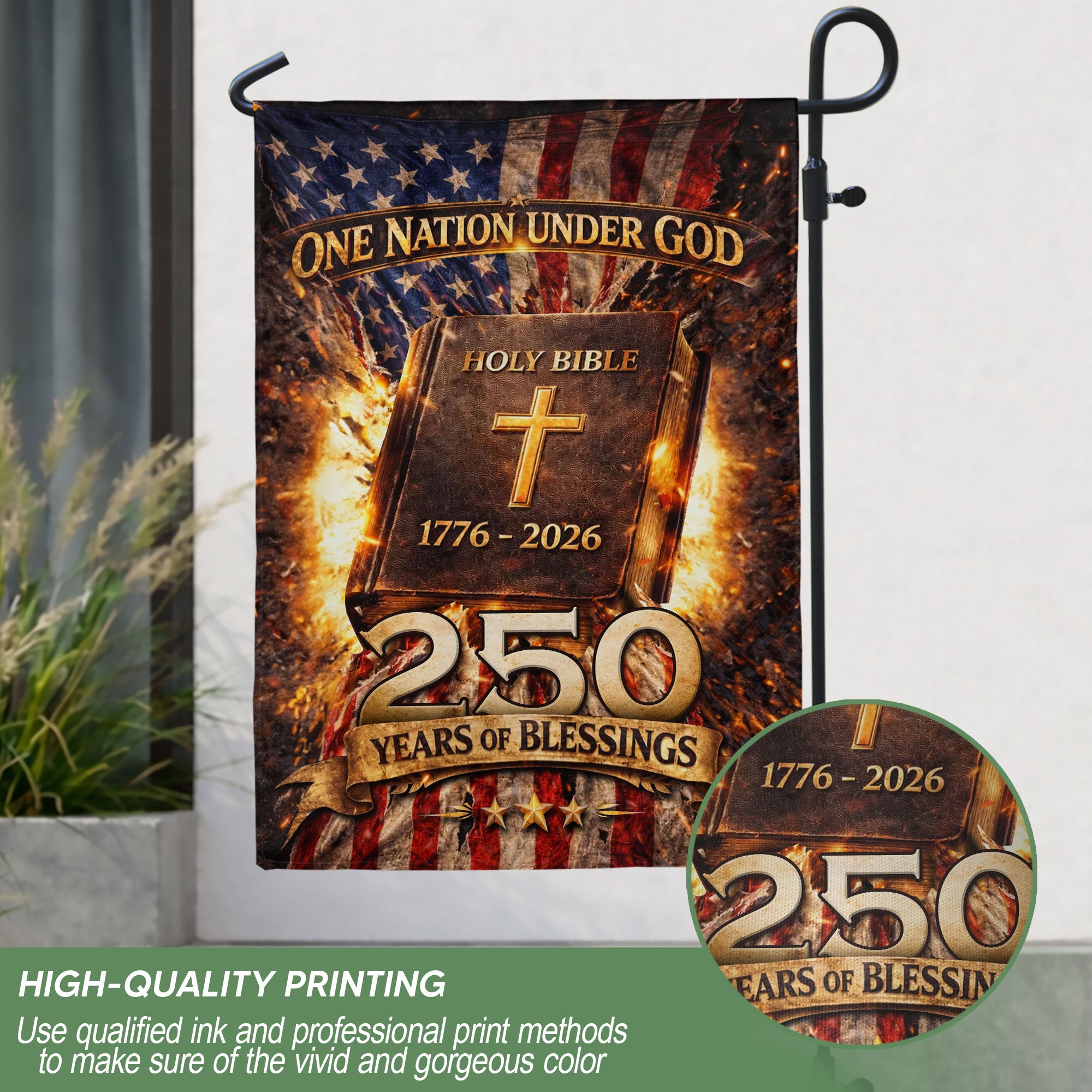 1776-2026 Anniversary Garden Flag 250 Years One Nation Under God Holy Bible Yard Decor