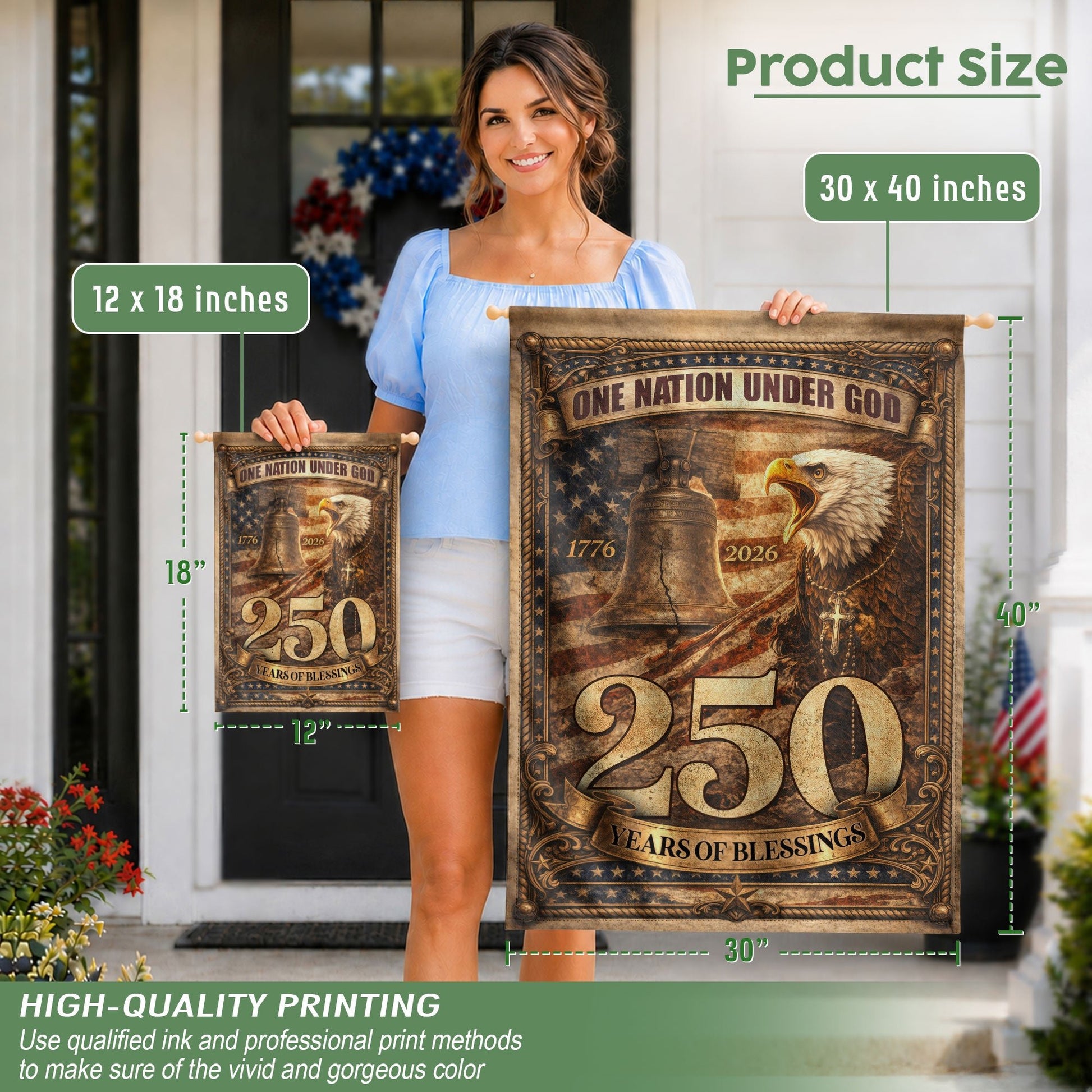 1776-2026 Anniversary Garden Flag 250 Years of Blessings One Nation Under God Eagle - Rust Field Wear