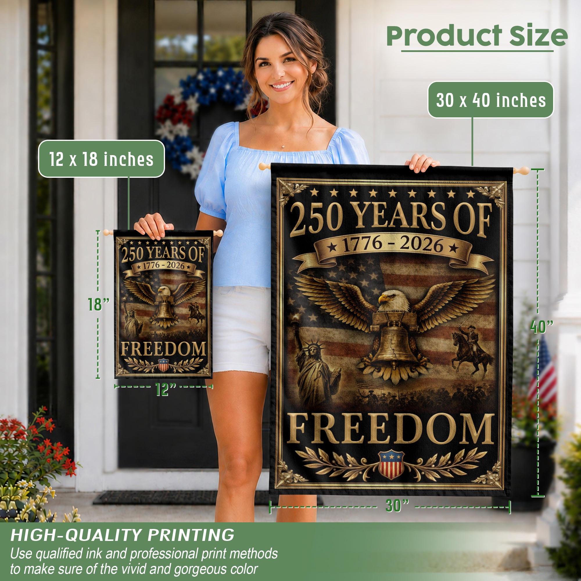 250 Years of Freedom Garden Flag Patriotic Eagle Liberty Bell 1776-2026 250th Anniversary USA Flag - Rust Field Wear