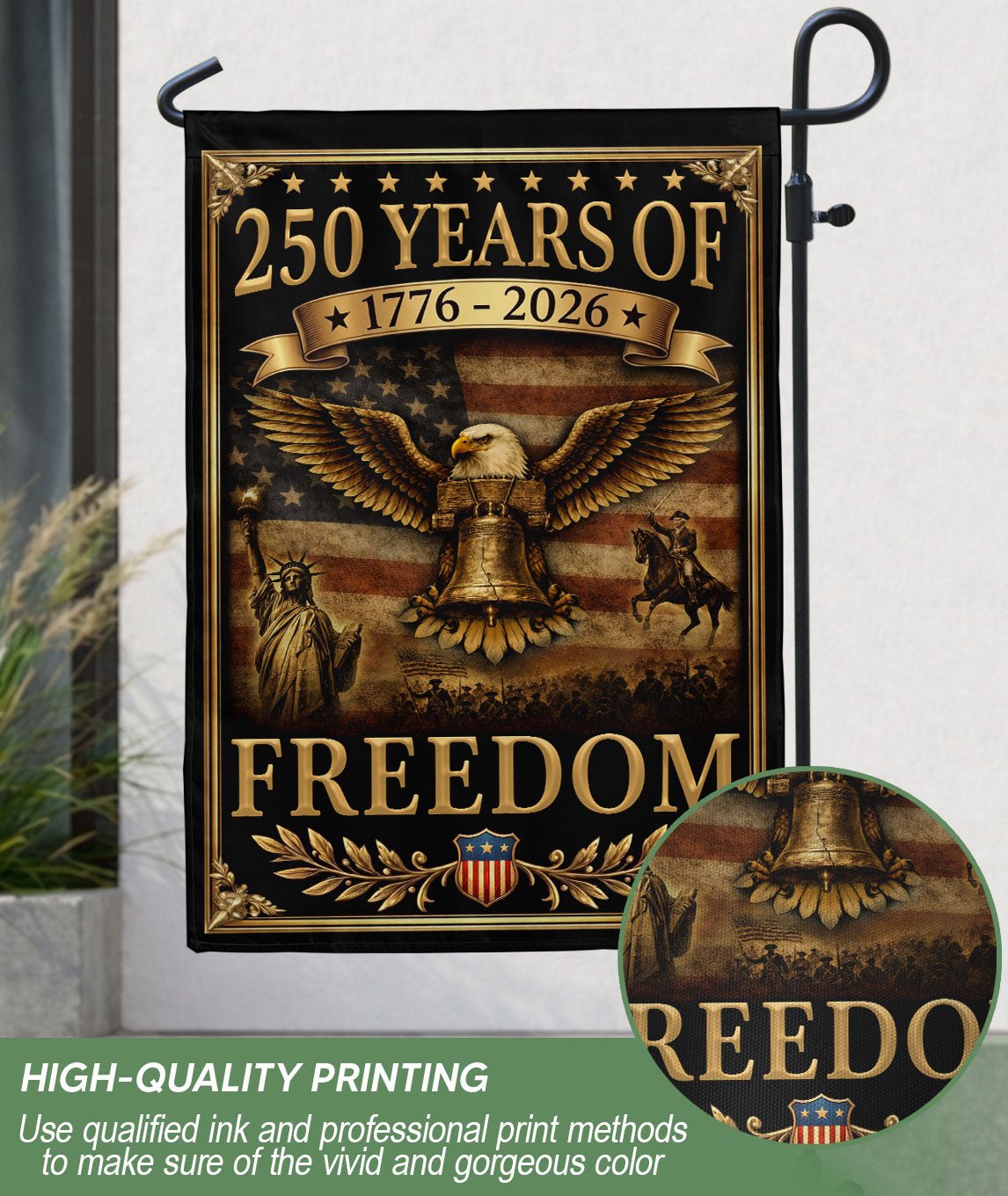 250 Years of Freedom House Flag 1776-2026 Patriotic Eagle Liberty Bell 250th Anniversary USA Flag - Rust Field Wear