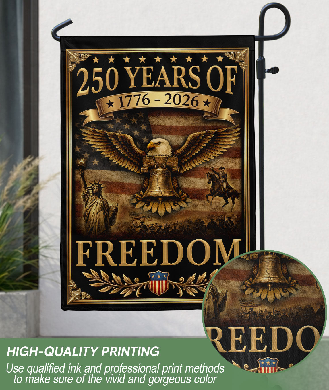 250 Years of Freedom House Flag 1776-2026 Patriotic Eagle Liberty Bell 250th Anniversary USA Flag