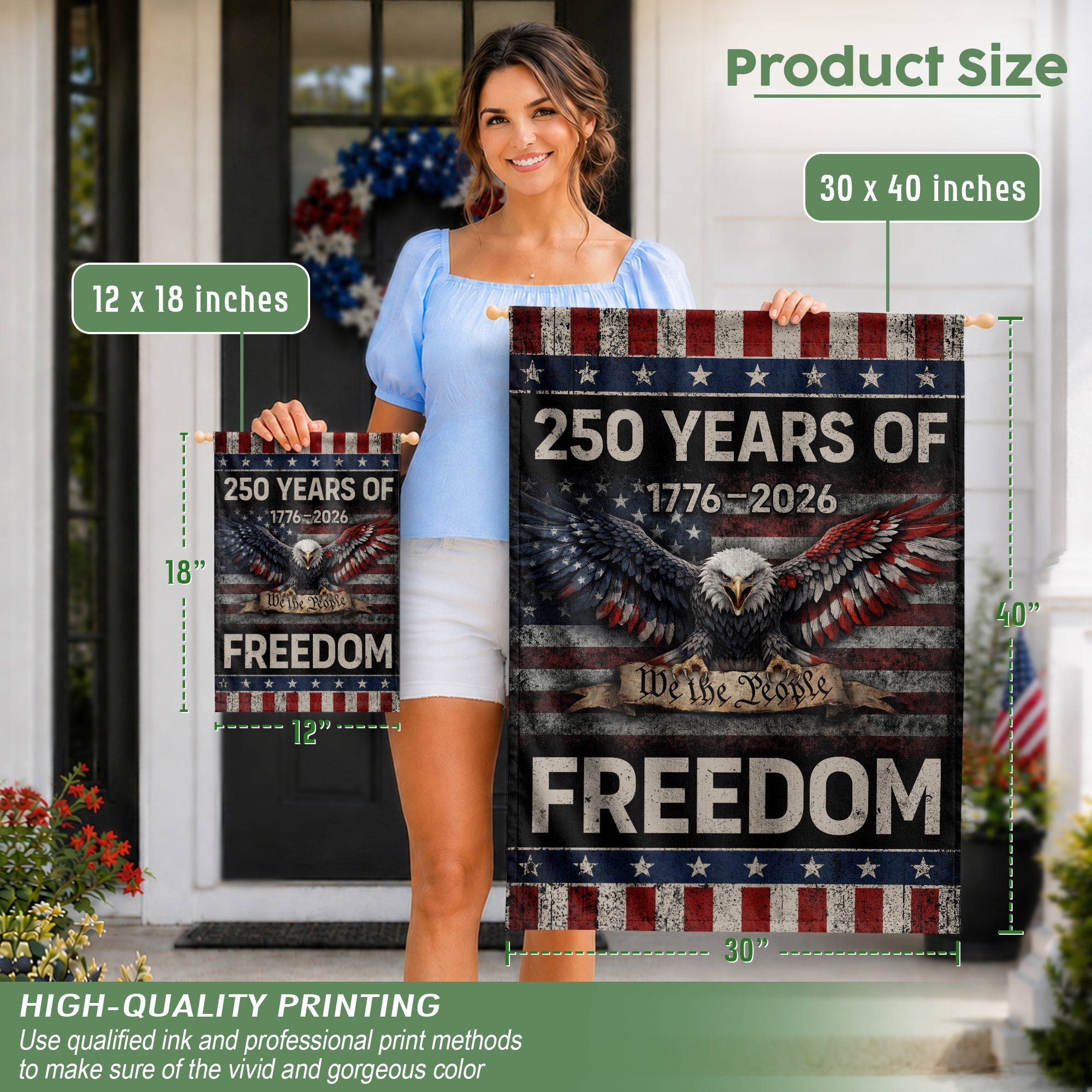 250 Years of Freedom House Flag We The People Eagle 1776-2026 Patriotic 250th Anniversary USA Flag - Rust Field Wear