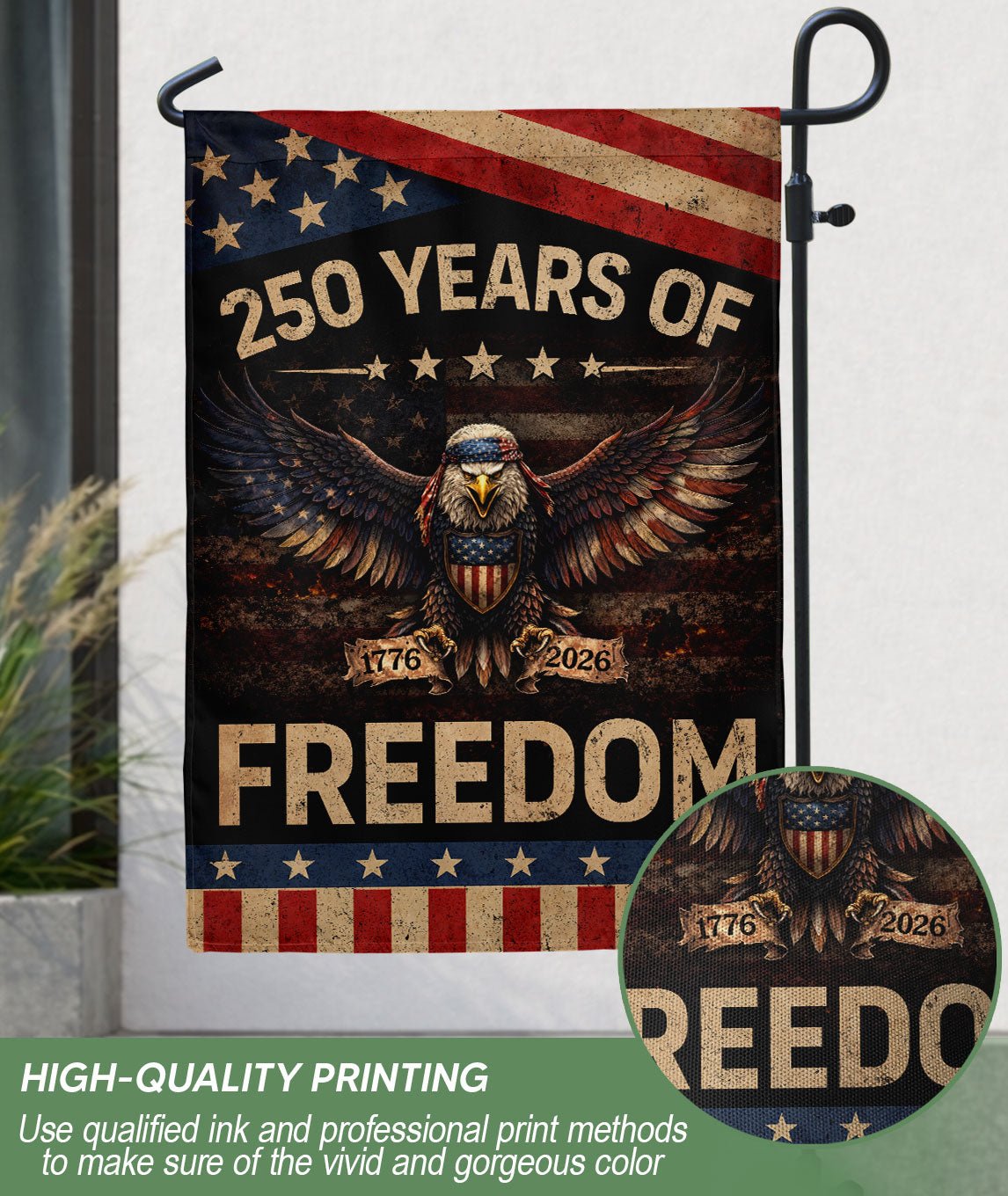 250 Years of Freedom House Flag Patriotic Eagle 1776-2026 Vintage USA 250th Anniversary Flag American - Rust Field Wear