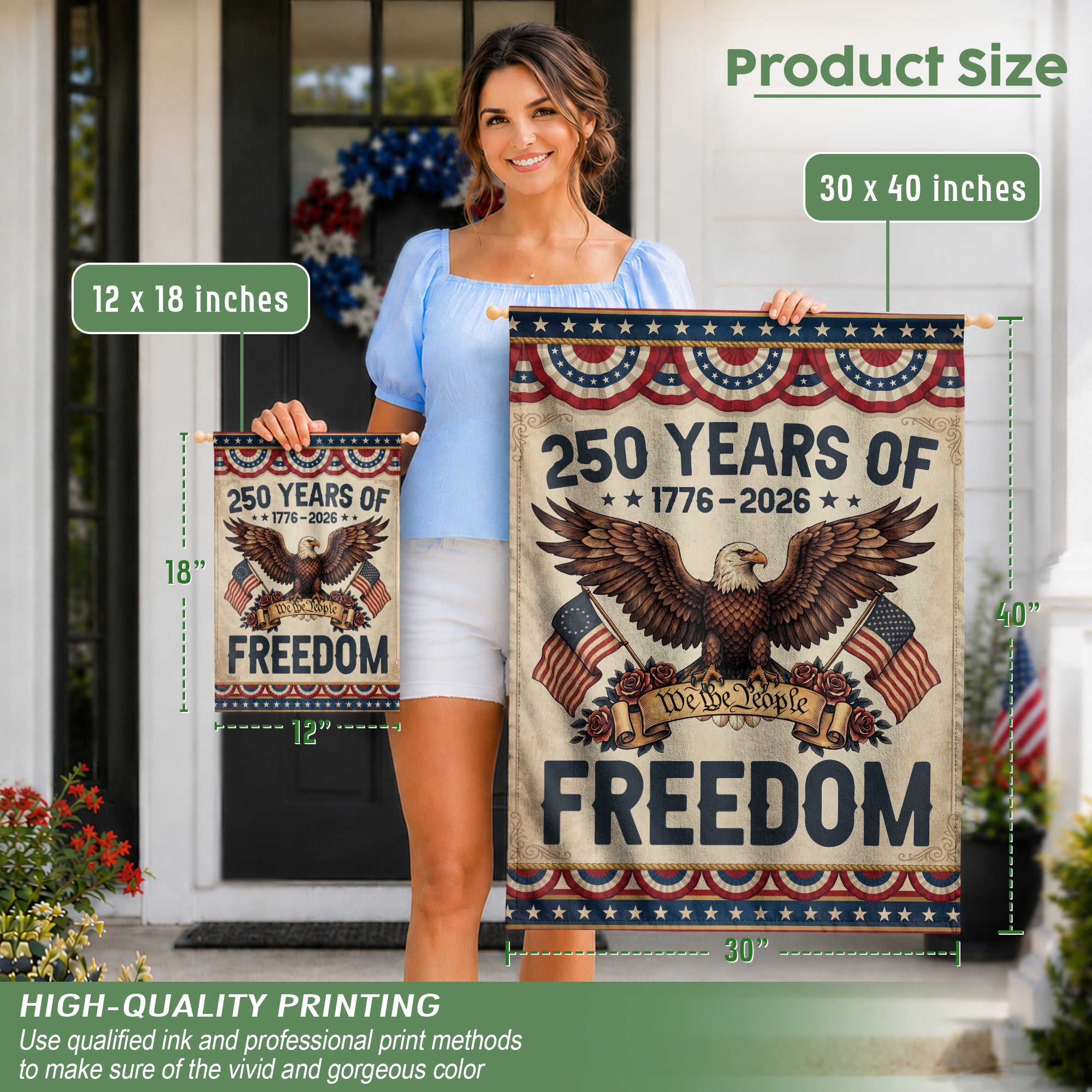 250 Years of Freedom Garden Flag We The People Eagle 1776-2026 Vintage Patriotic 250th Anniversary USA Flag - Rust Field Wear