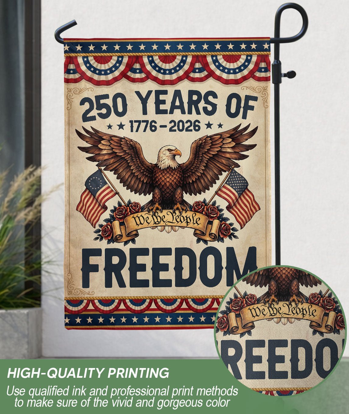 250 Years Freedom House Flag We The People Eagle 1776-2026 Patriotic USA 250th Anniversary Flag - Rust Field Wear