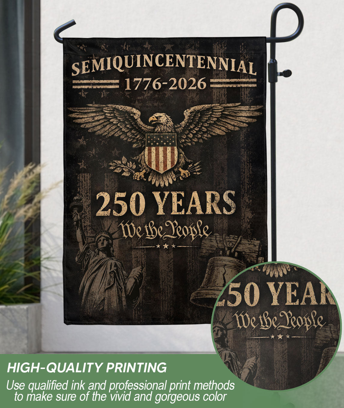 250th Anniversary United States Garden Flag - Liberty Bell & Eagle Patriotic Banner Decor