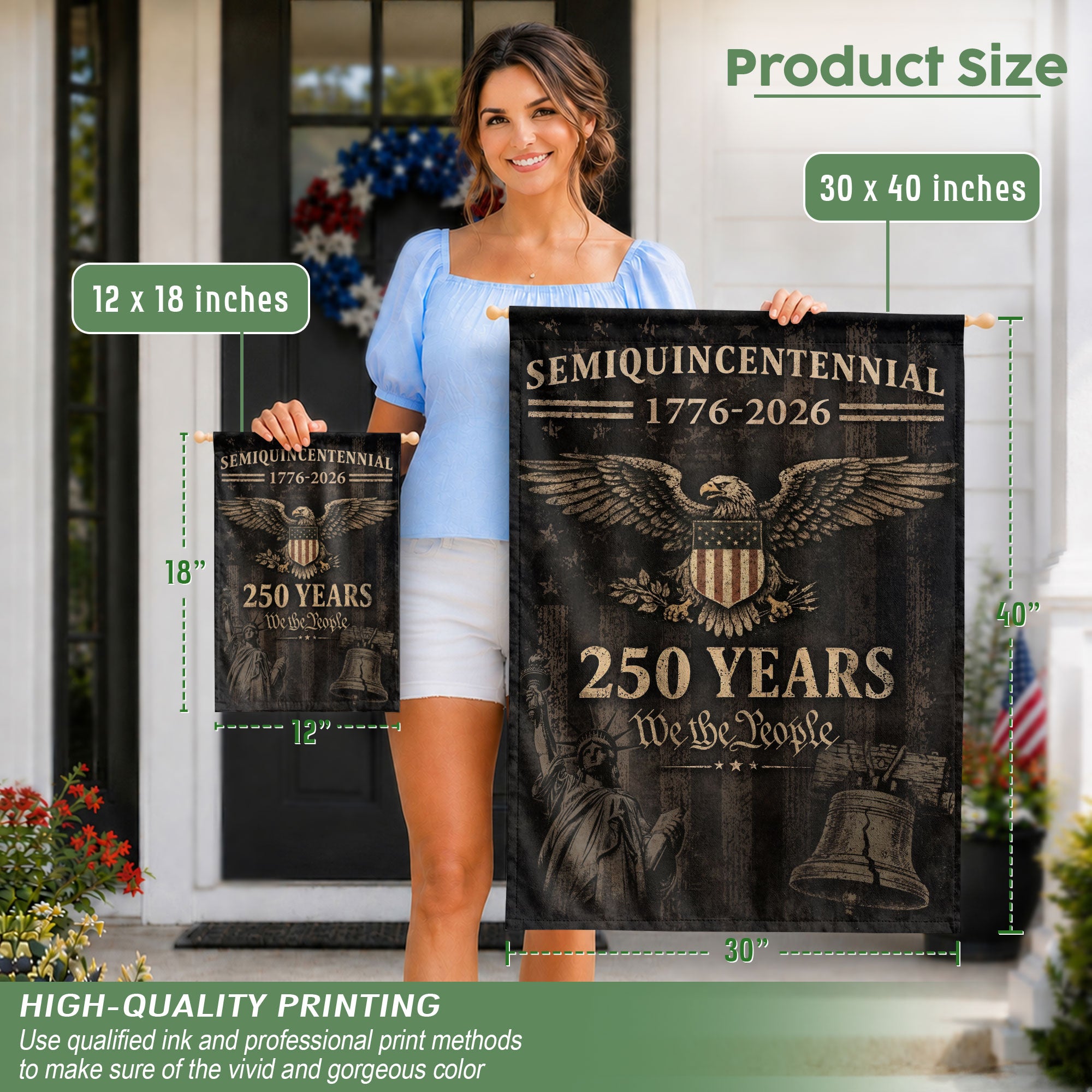 250th Anniversary United States Garden Flag - Liberty Bell & Eagle Patriotic Banner Decor - Rust Field Wear