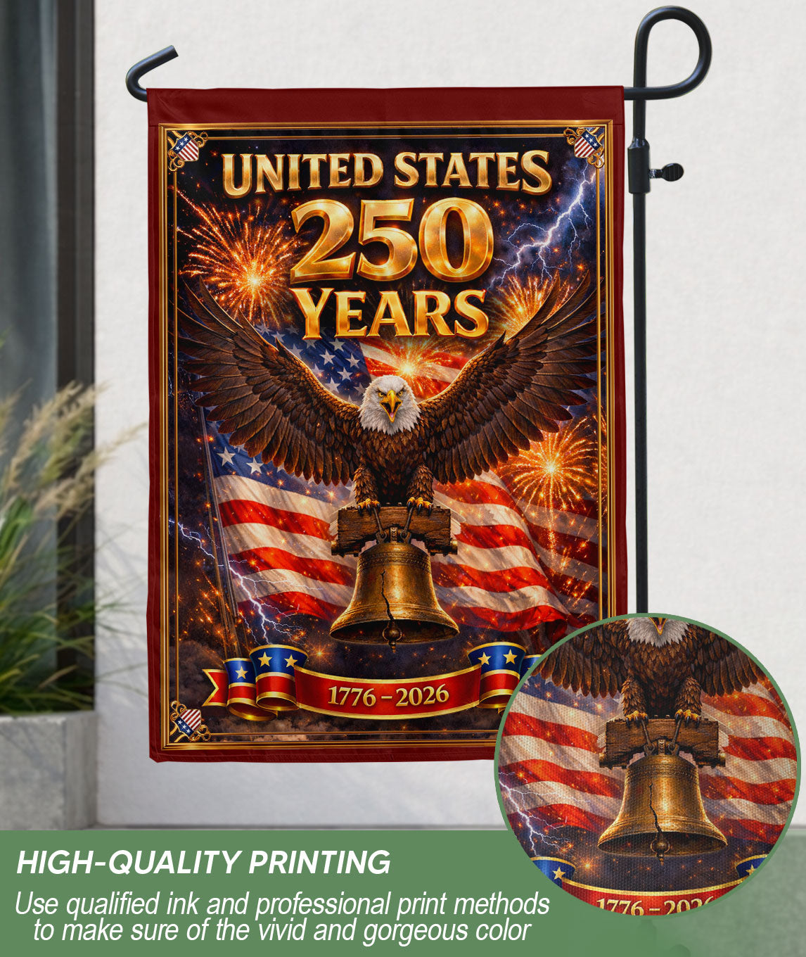 United States 250 Years House Flag - Majestic Eagle & Liberty Bell Patriotic Banner