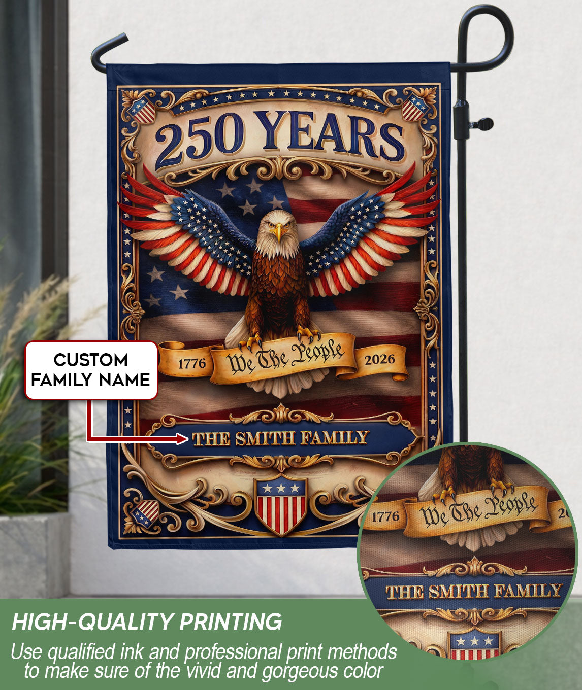 Custom Family Name 250 Years We The People Patriot Eagle Garden Flag Banner