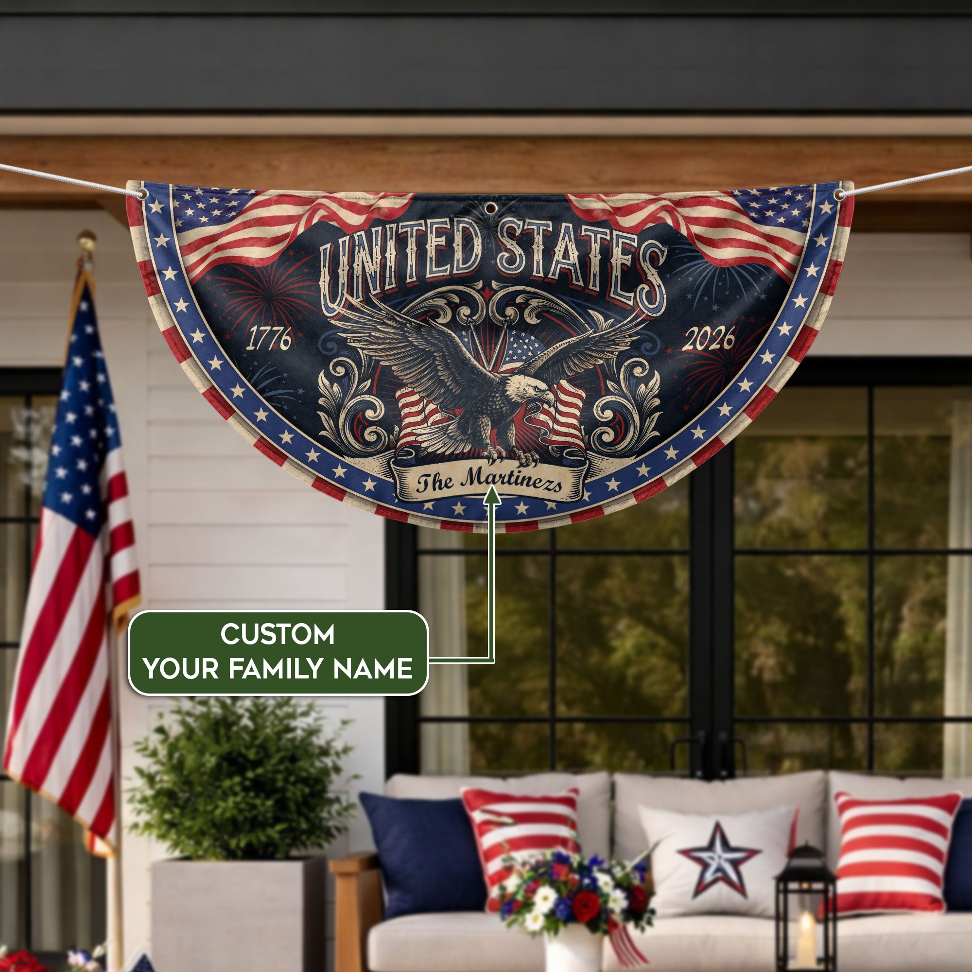 Custom Family Name United States 1776-2026 Patriot Eagle Bunting Fence Flag Banner