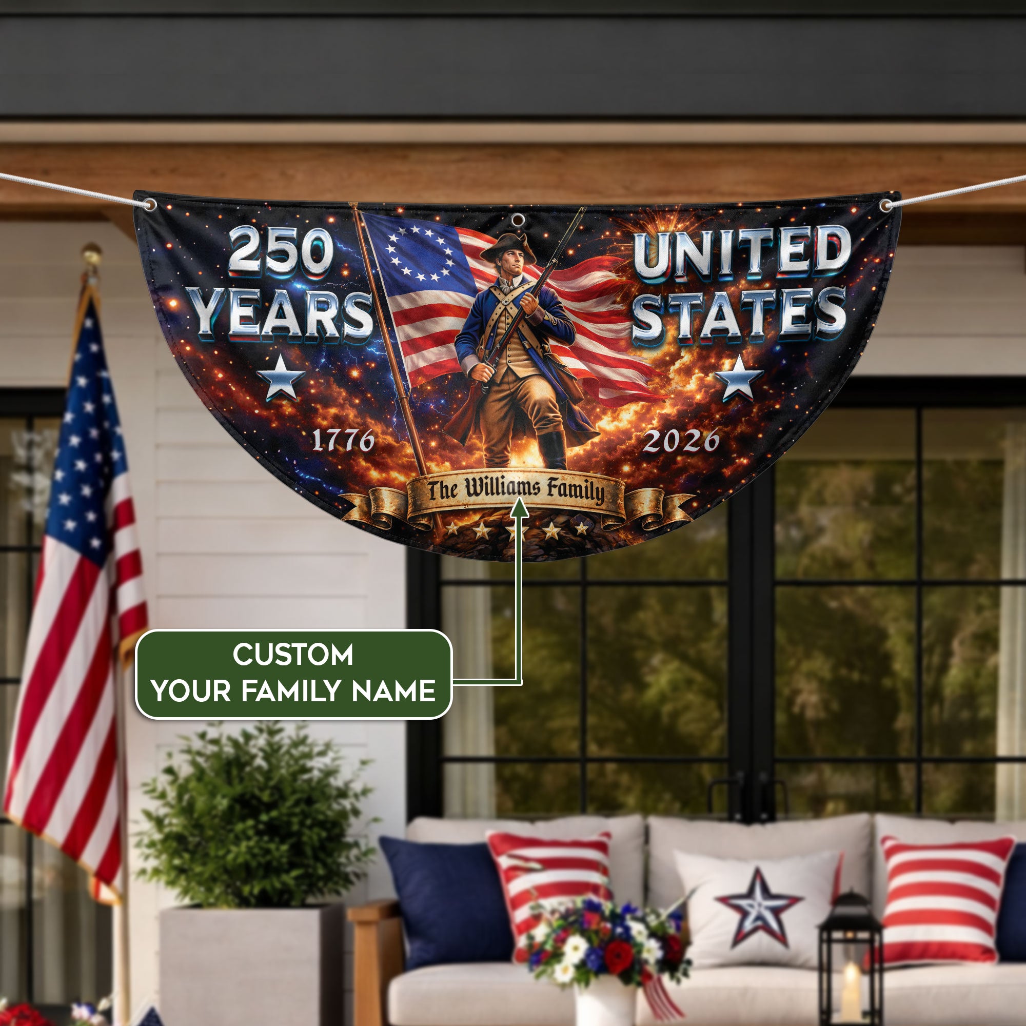 Custom Family Name 1776-2026 United States Patriot Soldier Bunting Banner Fence Flag