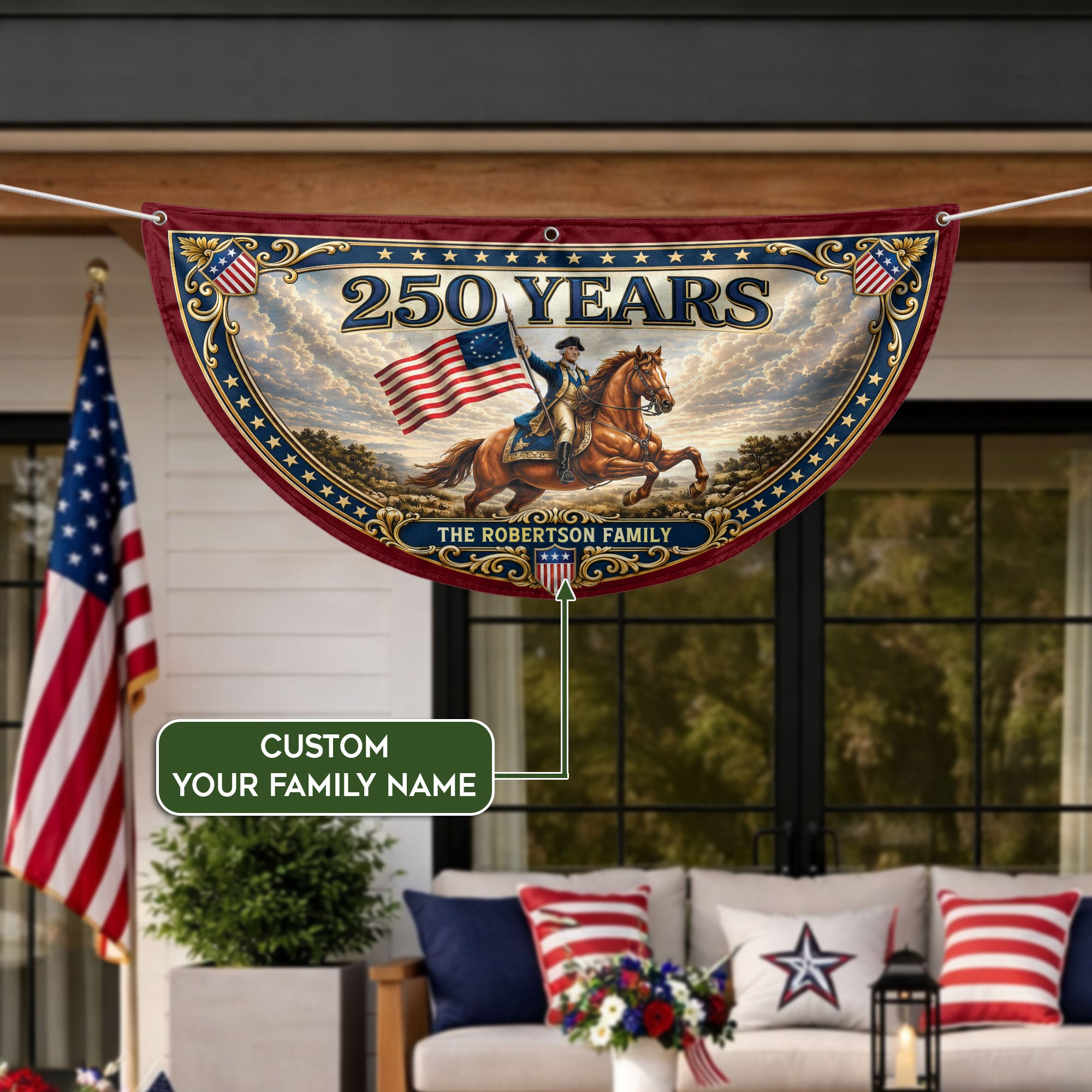 Custom Family Name 250 Years United States George Washington Patriot Bunting Fence Flag