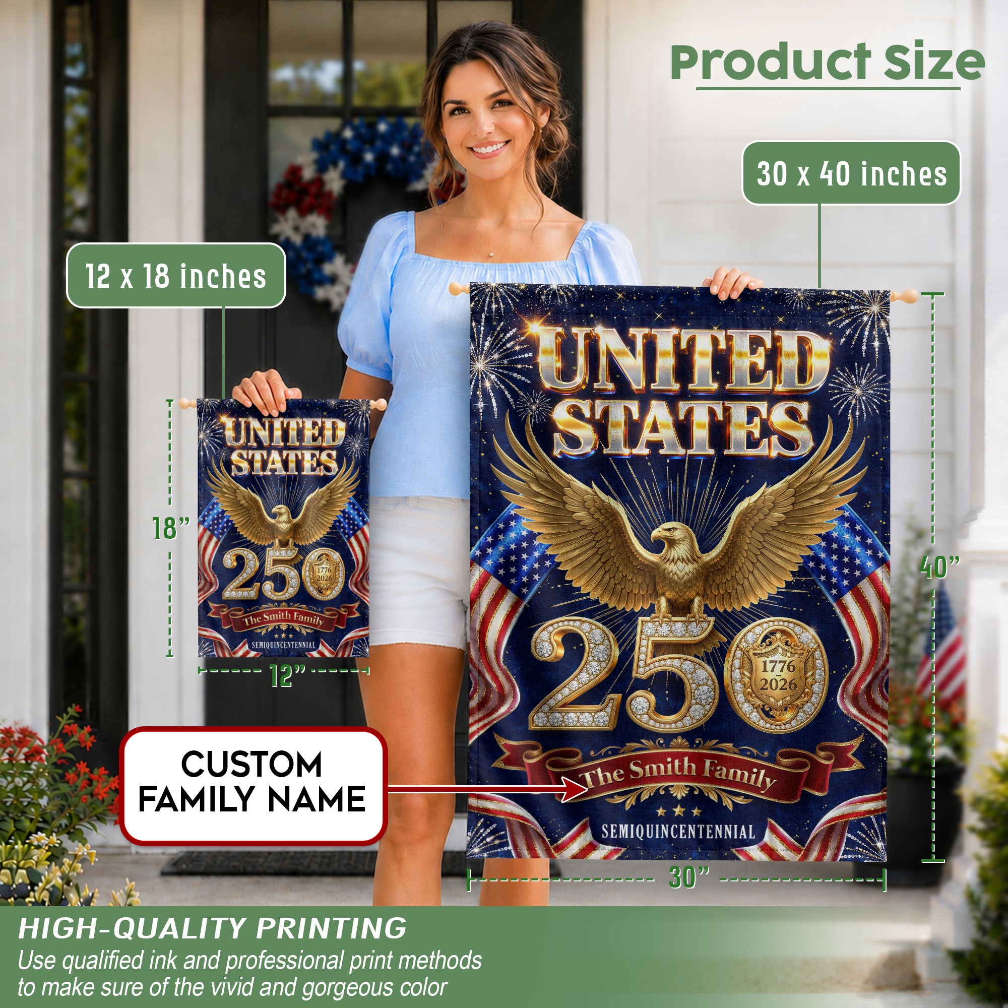Custom Family Name United States 250 Years Patriot Eagle Garden Flag - 1776-2026 Decor