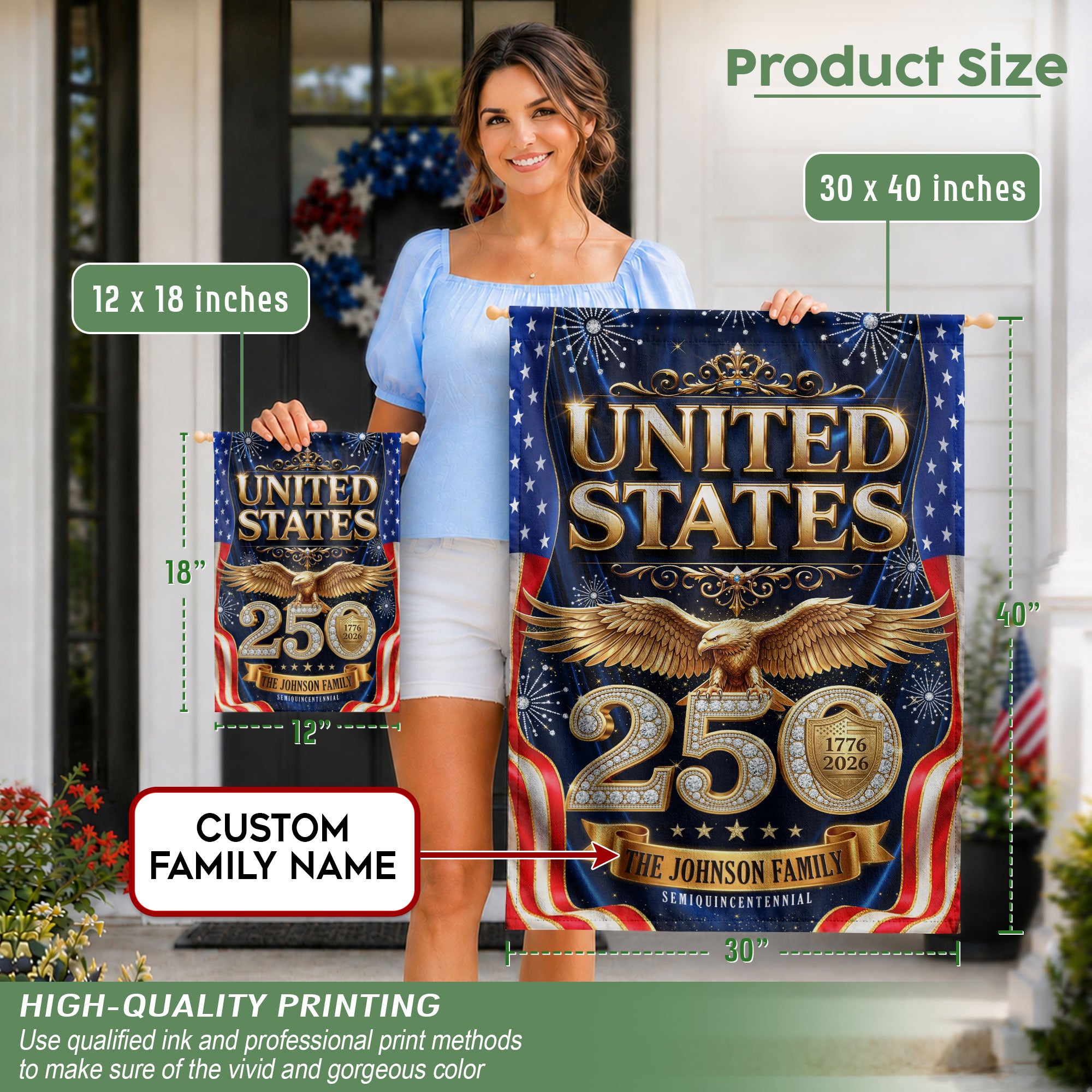 Custom Family Name 1776-2026 United States Patriot Eagle Garden Flag - Anniversary Decor