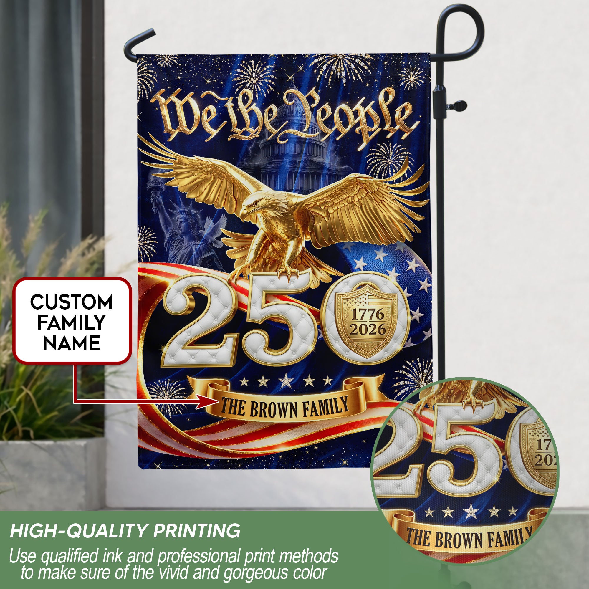 Custom Family Name We The People 1776-2026 United States Patriot Eagle Garden Flag