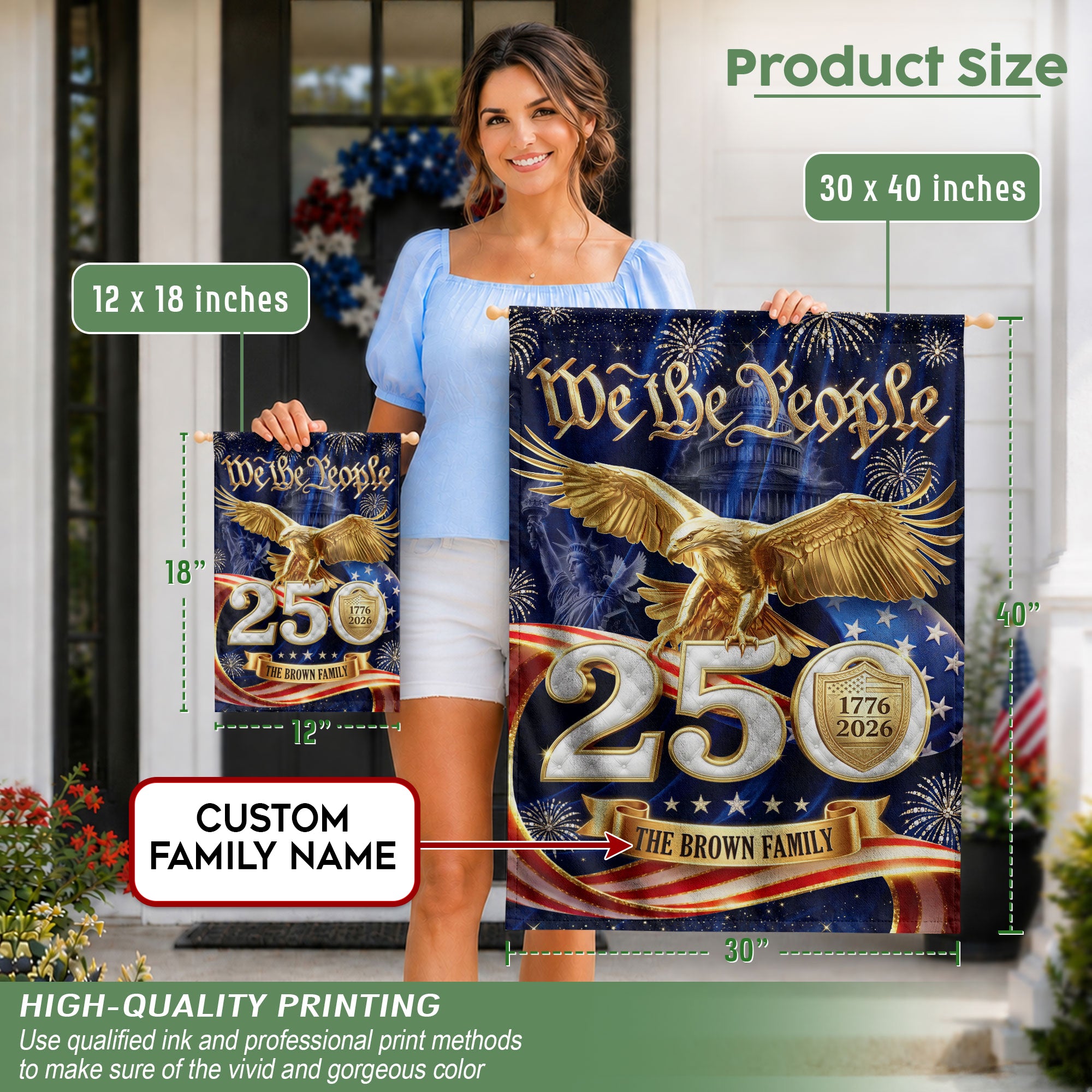 Custom Family Name We The People 1776-2026 United States Patriot Eagle Garden Flag