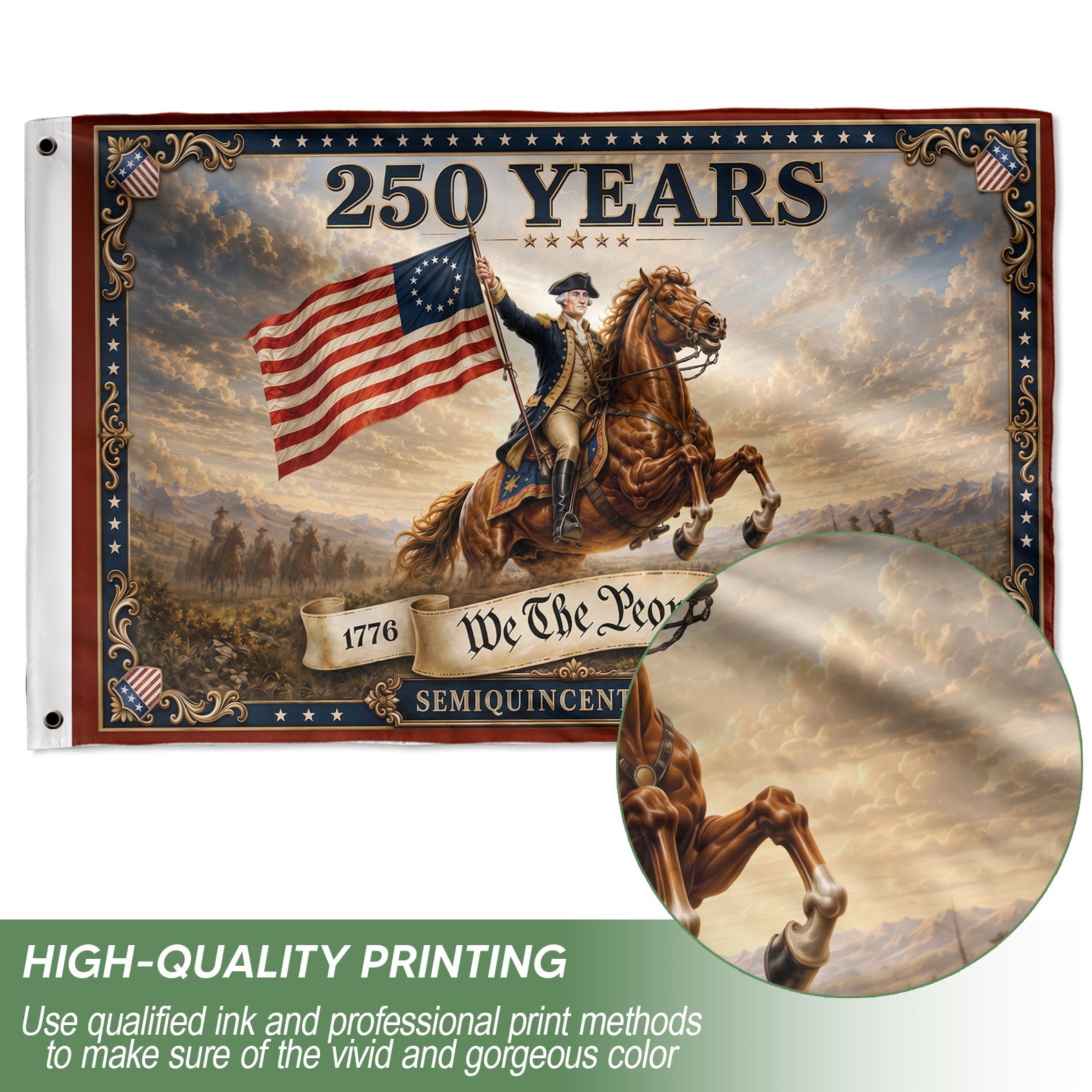 1776-2026 Anniversary Flag George Washington We The People 250 Years Patriotic Banner