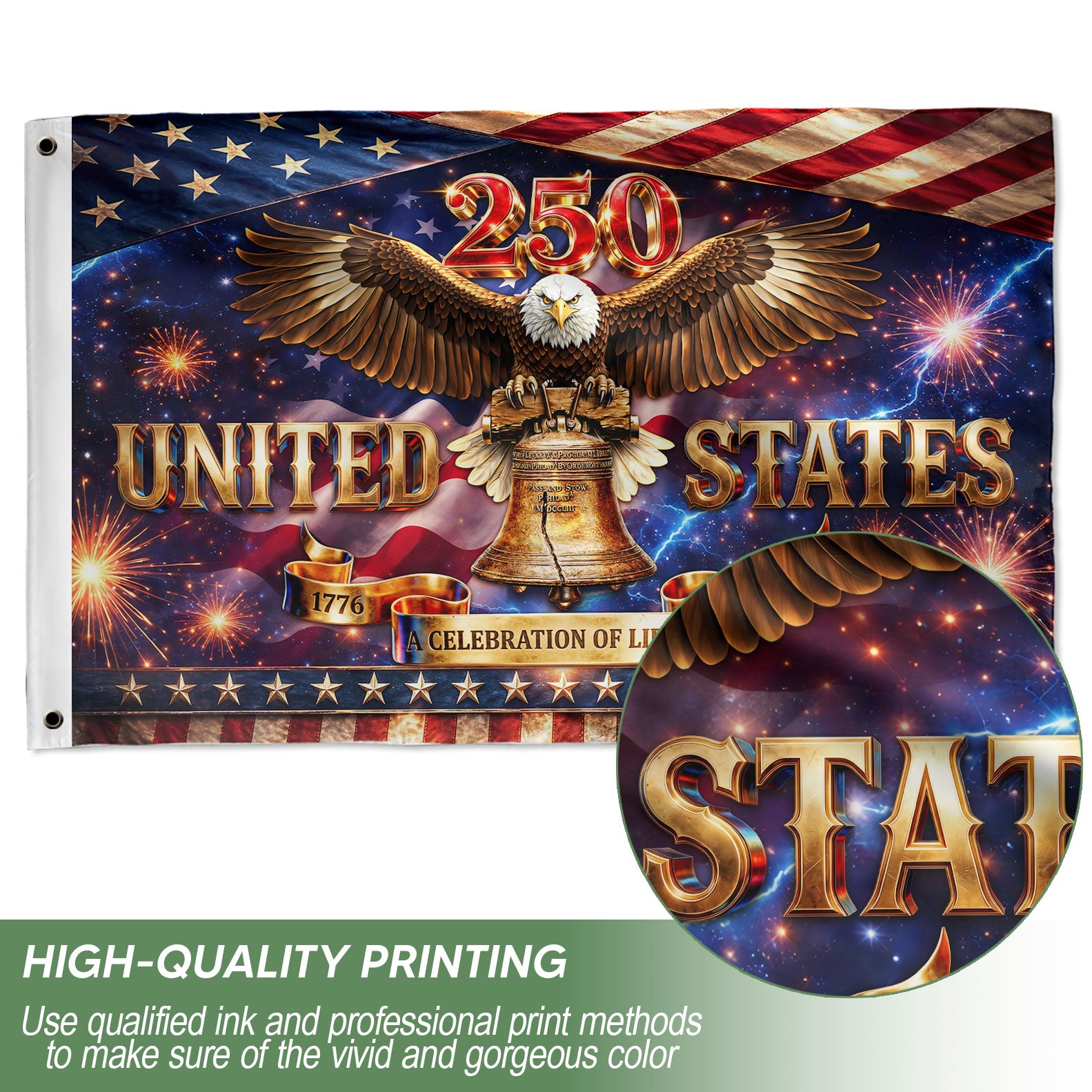 United States 250th Anniversary Flag 1776-2026 Celebration of Liberty Eagle Banner