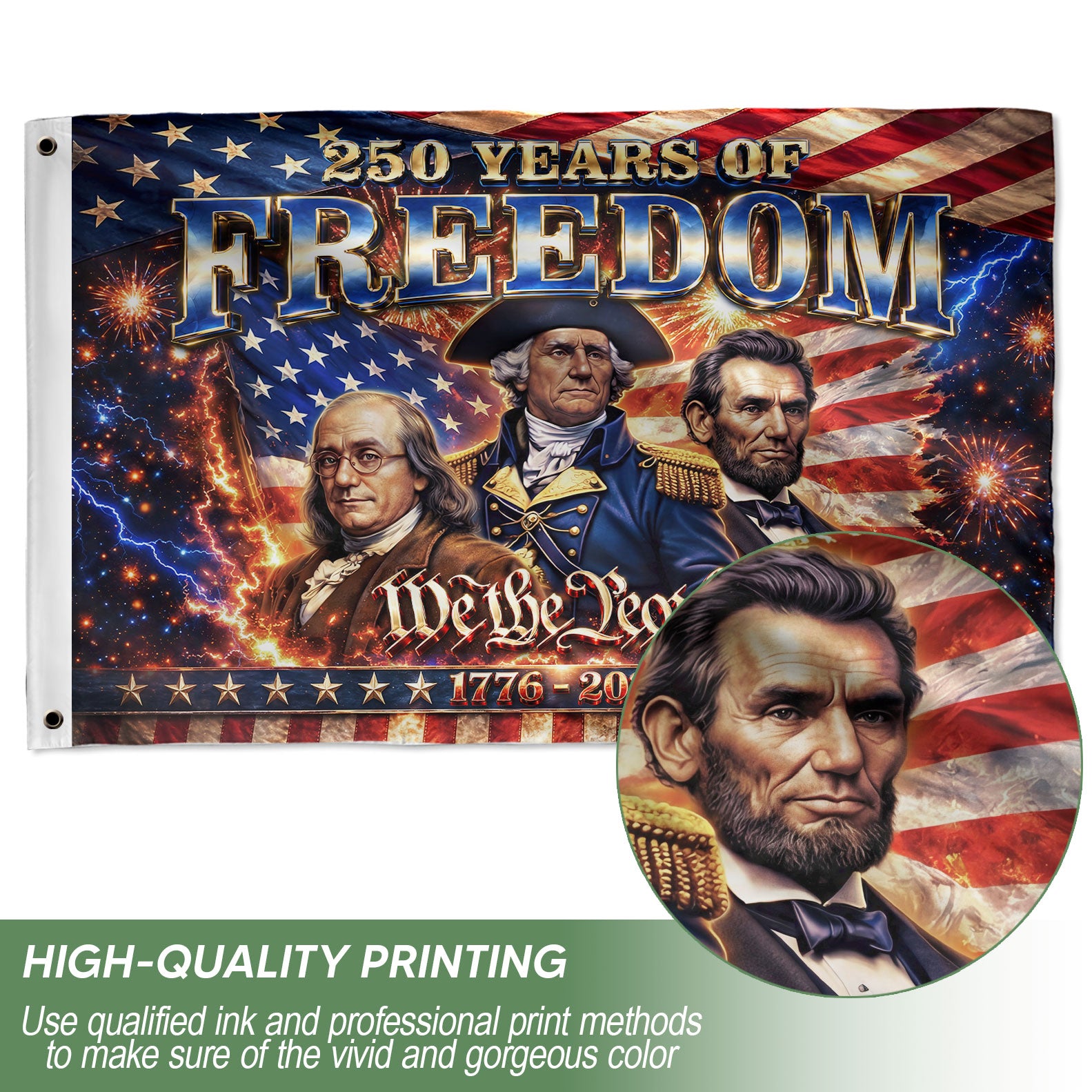 250 Years of Freedom Flag 1776-2026 Patriotic US Founding Fathers We The People Banner