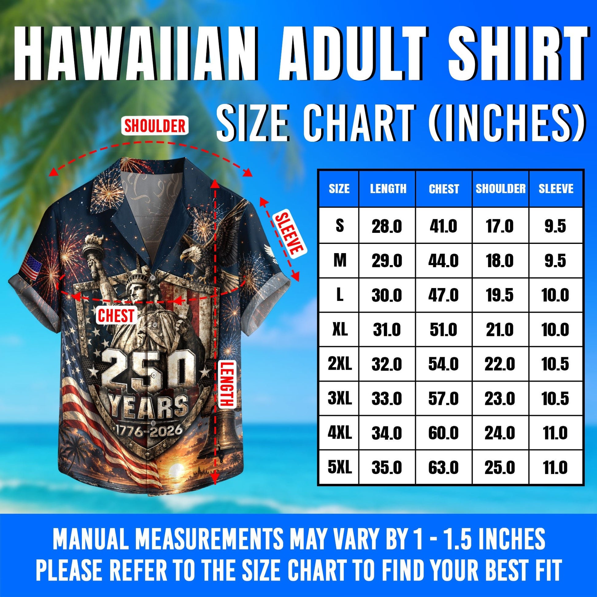 USA 250th Celebration Hawaiian Shirt – Freedom Shield Patriotic Design - Rust Field Wear