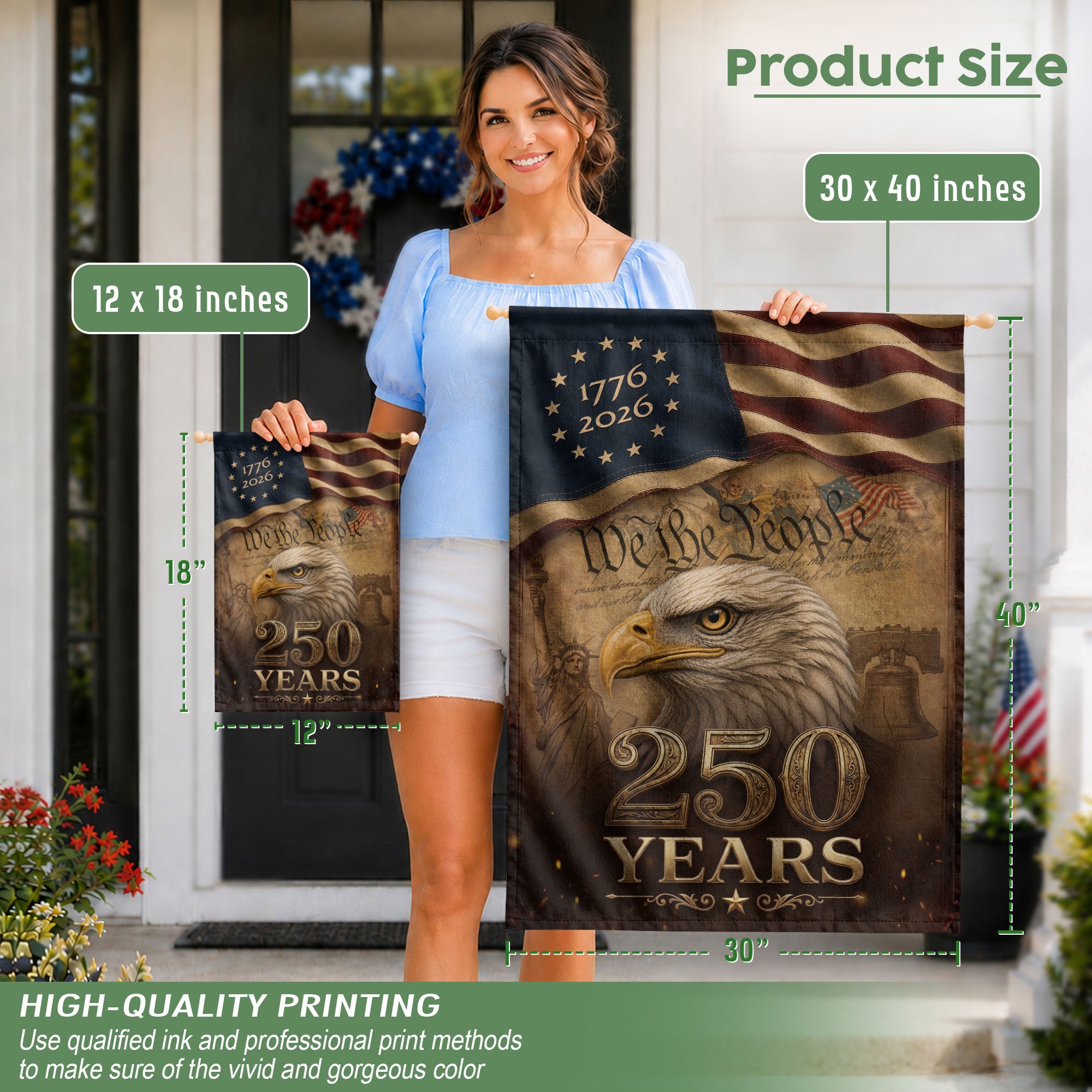 USA 250 Years Anniversary House Flag - Vintage Bald Eagle & Liberty Icons Banner